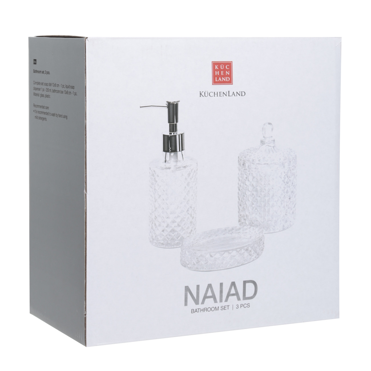 Bathroom set, 3 pr, glass / plastic, Naiad