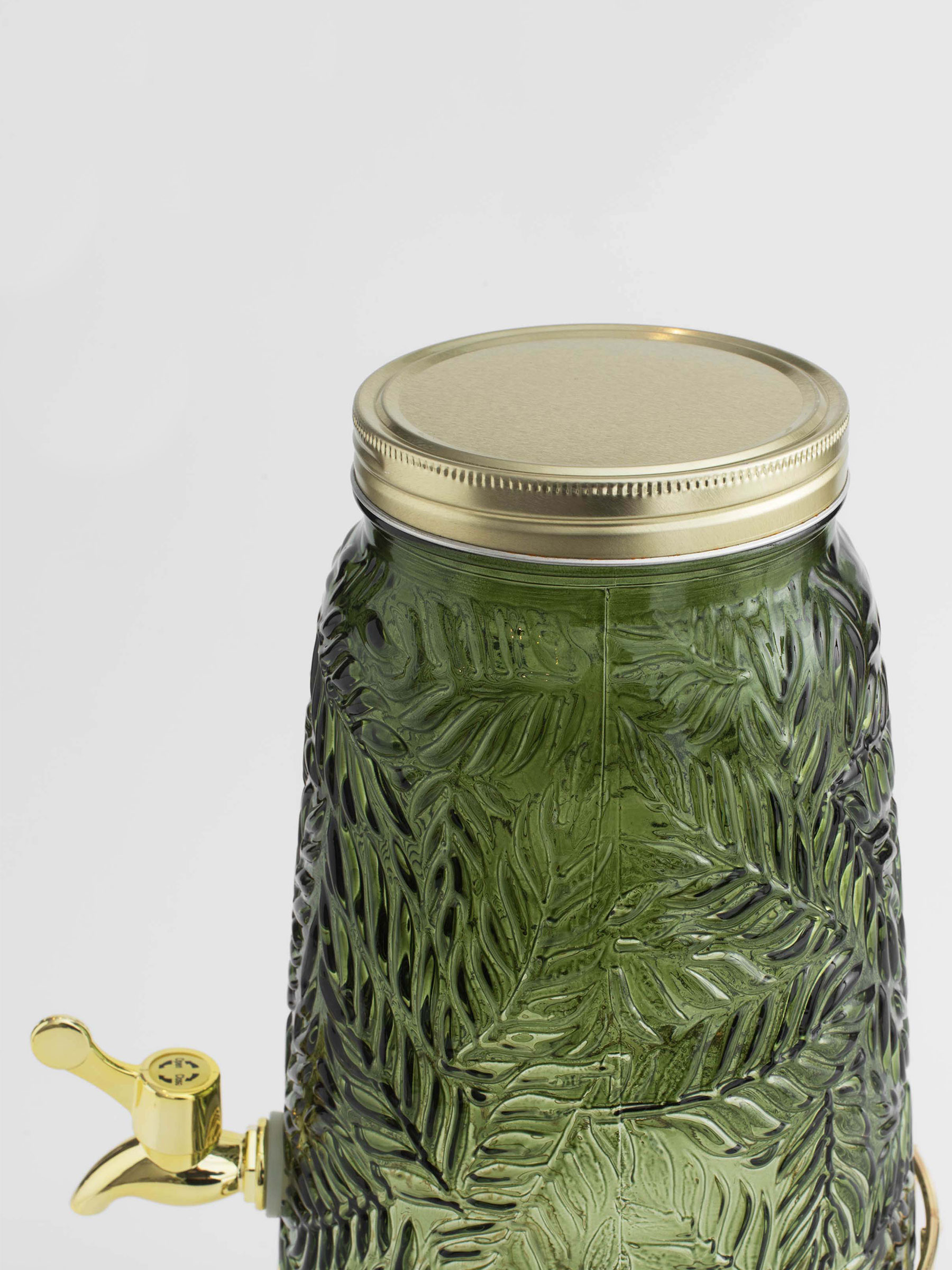 Drink dispenser, 3.5 L, on stand, glass R / metal, dark green, Leaves, Royal jungle, image-5