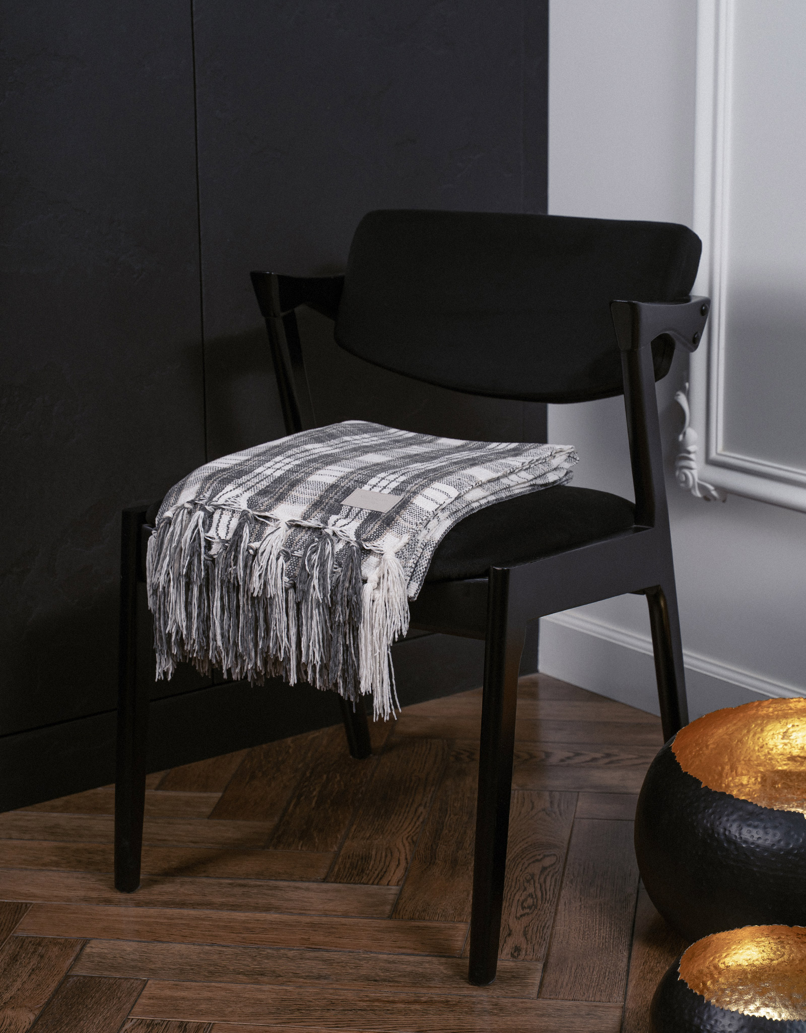 Plaid, 130x170 cm, fringed, chenille, white-brown, Plaid, Hazel, image-6