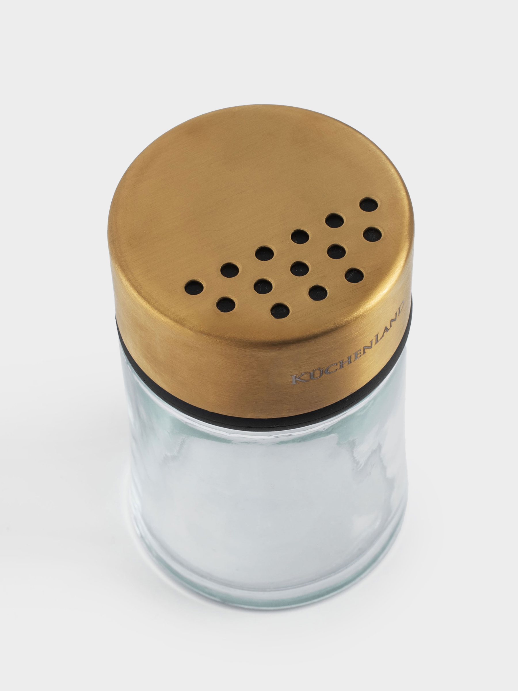 Spice container, 9 cm, with large holes, glass / steel, golden, Classic gold, image-2