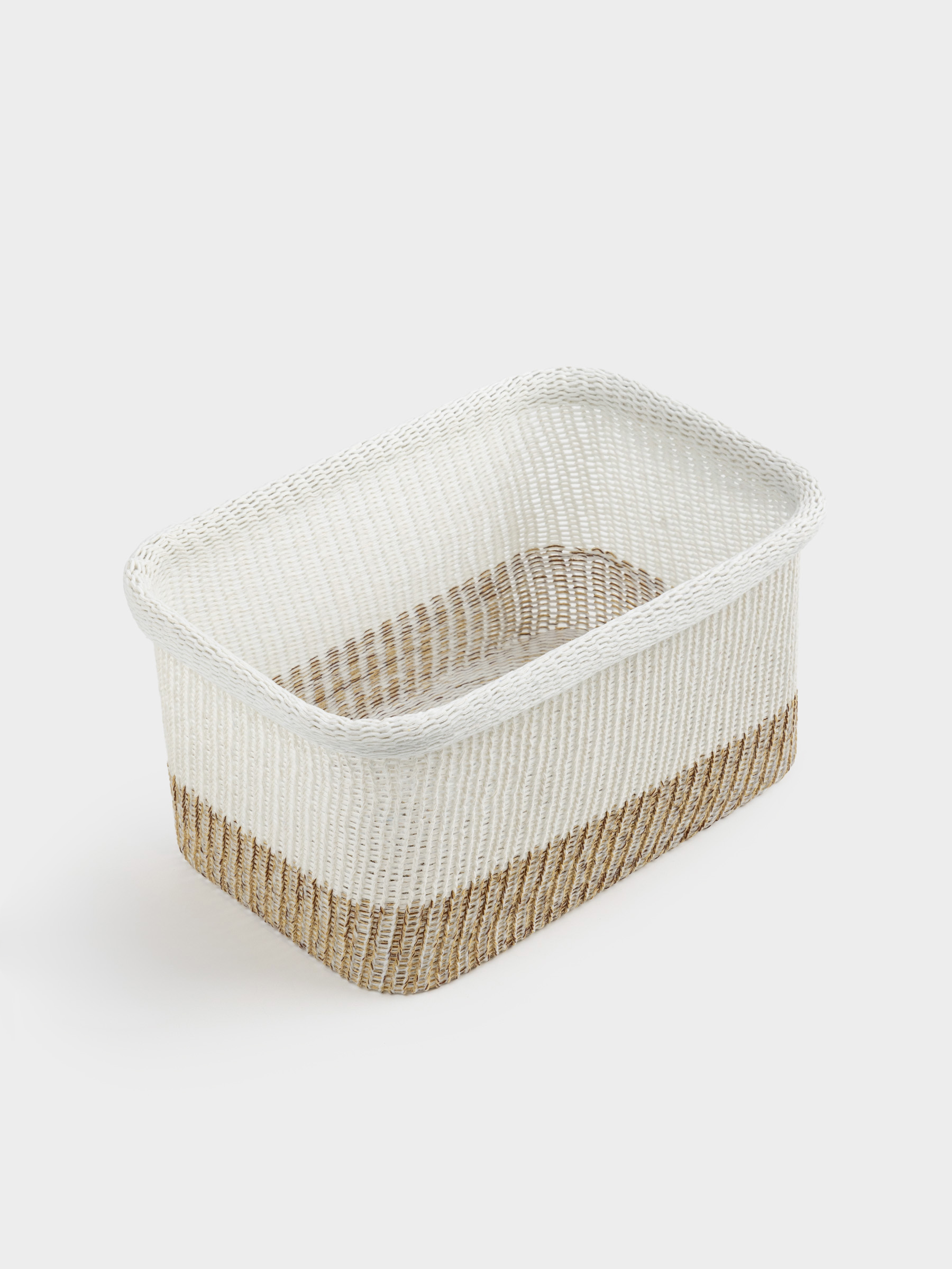 Storage basket, 33x22x17 cm, polyester, rectangular, milky beige, Crochet, image-1