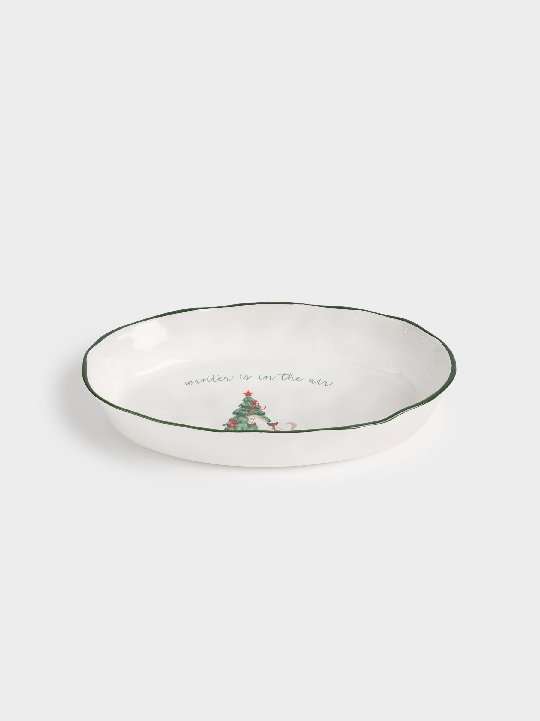 Dish, 28x17x5 cm, with sides, ceramic, oval, Horse with Christmas tree, Christmas green, image-1
