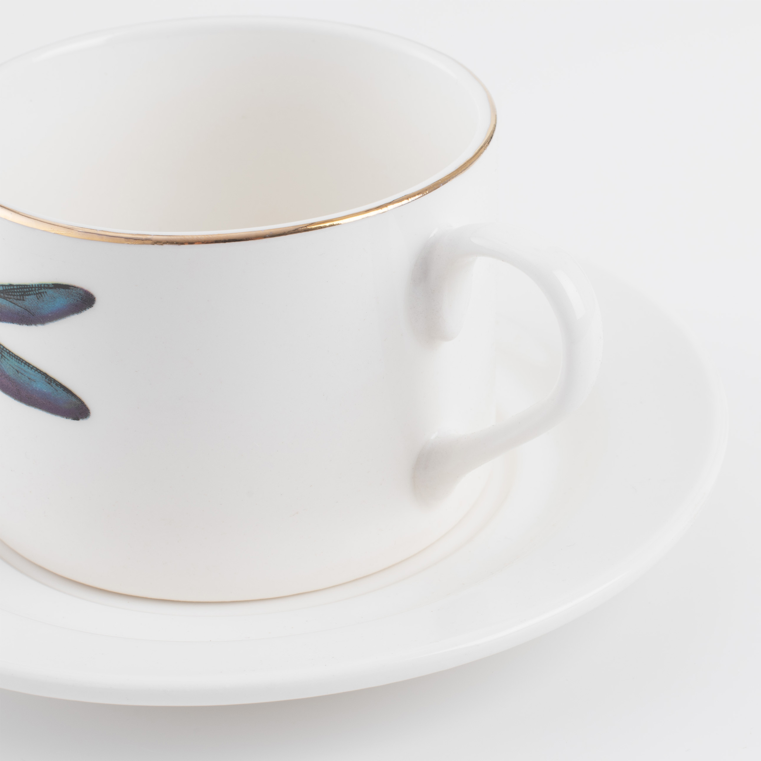 Tea pair, 1 person, 2 items, 220 ml, porcelain N, golden edging, Colored dragonfly, Symphony, image-3