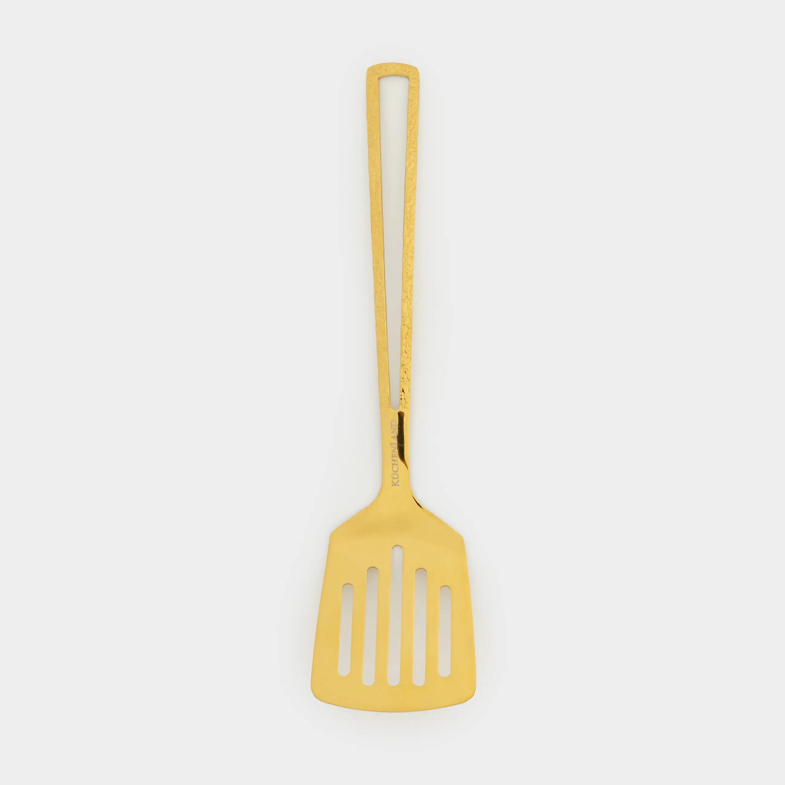 Spatula, 25 cm, with slits, steel, golden, Viron gold