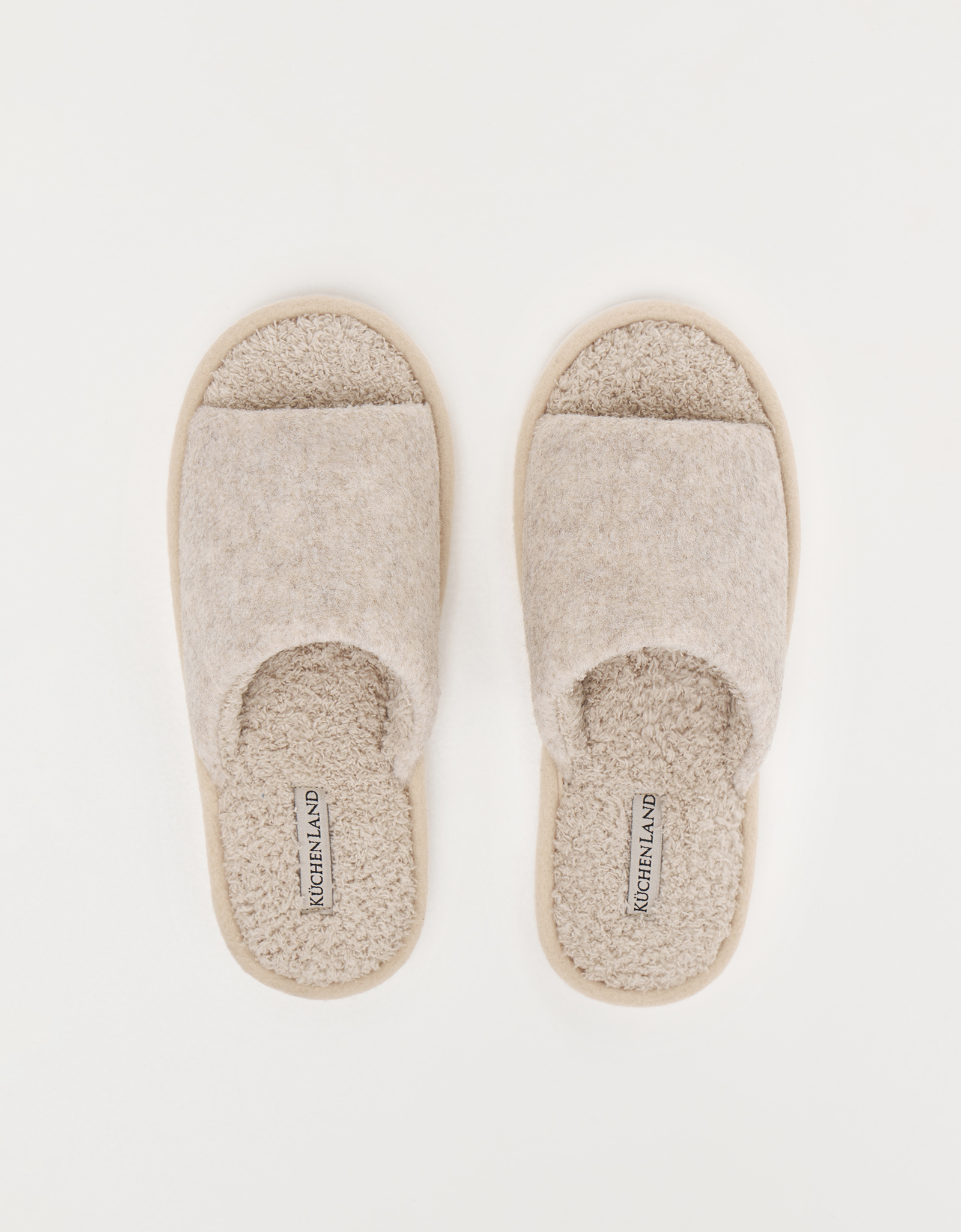 Women's slippers, homewear, size 36-37, fleece/felt, sand, Curled, image-1