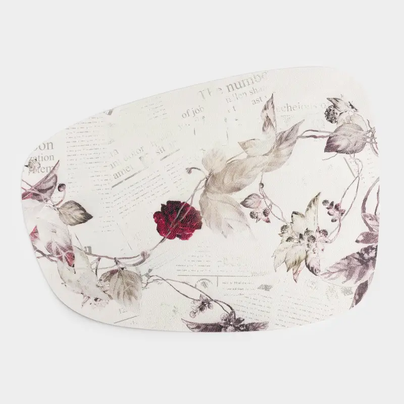 Placemat, 33x45 cm, PVC, shaped, milky, Rose branch, Rock print