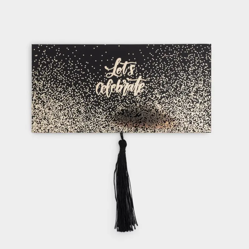 Gift envelope, 16x8 cm, with fringe, paper, black, Glitter, Sparkle ,image-0