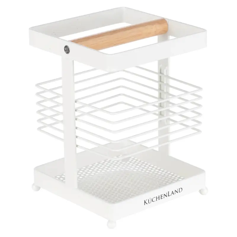 Stand for kitchen accessories, 11x16 cm, metal / wood, white, White style