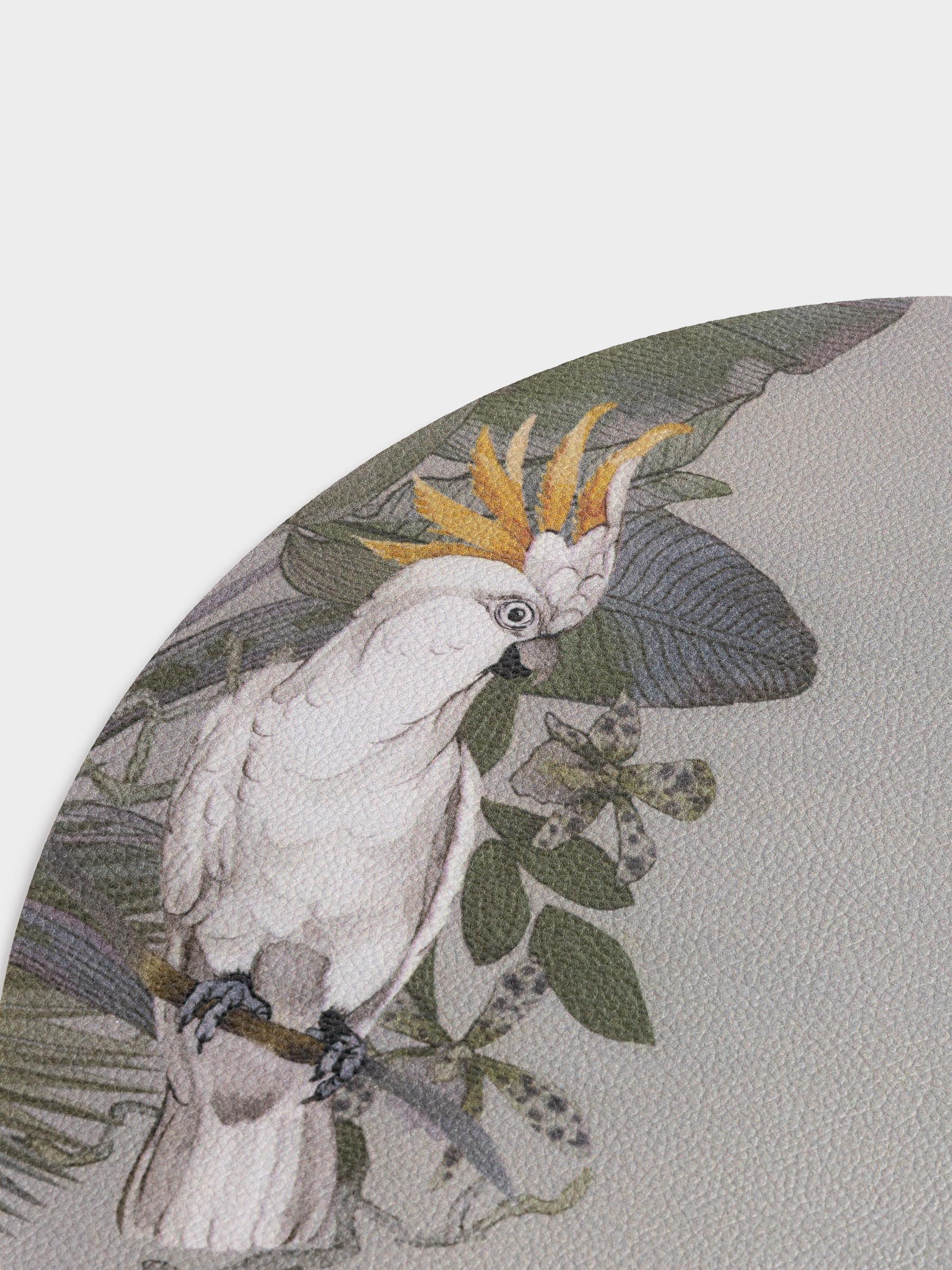 Placemat, 33 cm, PVC, round, khaki, Cockatoo on a branch, Rock print, image-2