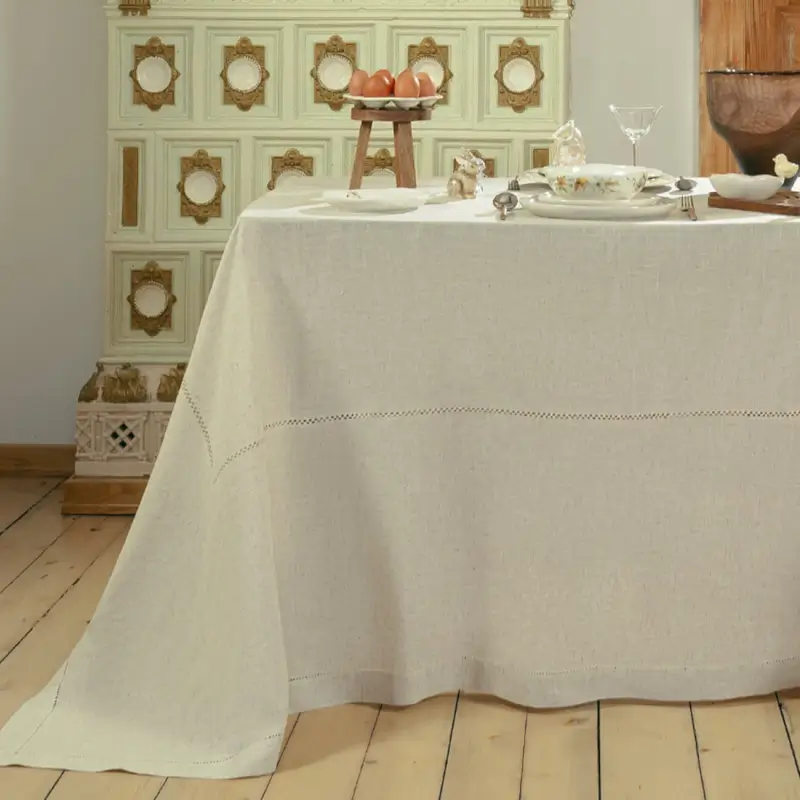 Tablecloth, 170x250 cm, polyester / linen, beige, Hemstitch