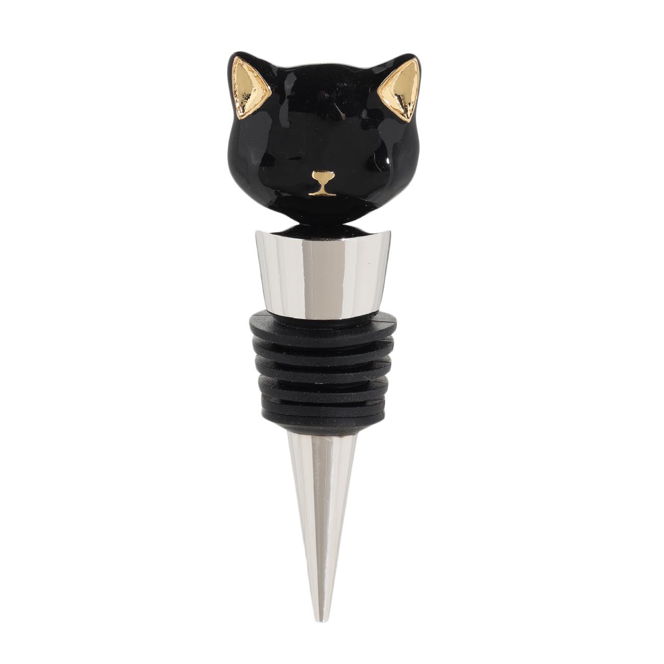 Wine bottle stopper, 10 cm, metal / glass, black, Cat, Cat, image-0