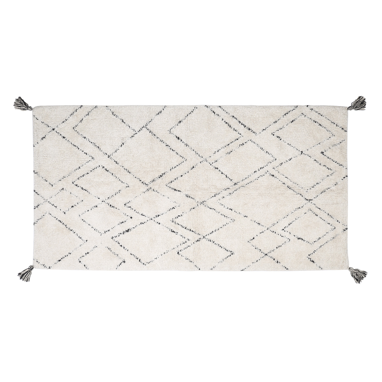 Mat, 80x150 cm, rectangular, with tassels, cotton, ecru, Rhombic