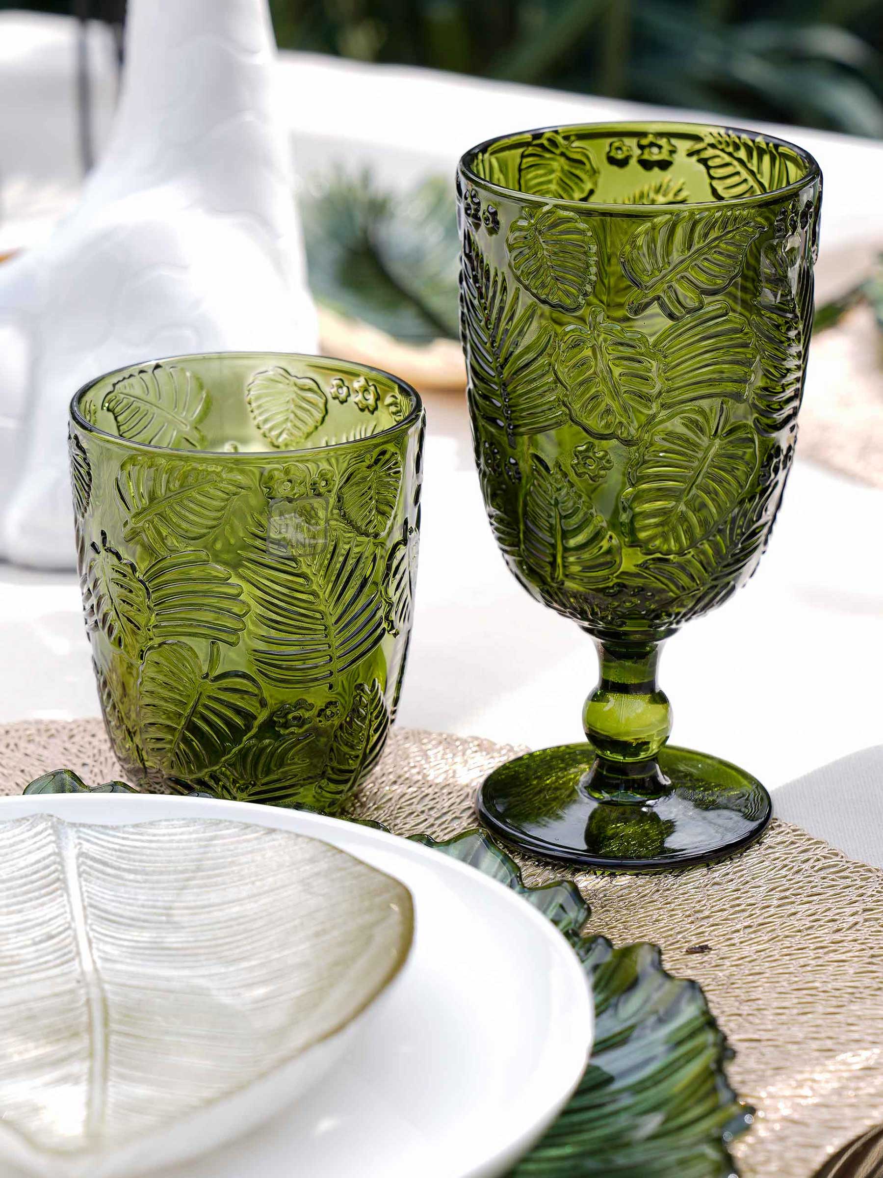 Glass, 10 cm, 300 ml, glass R, green, Monstera, Tropical leaves, image-6