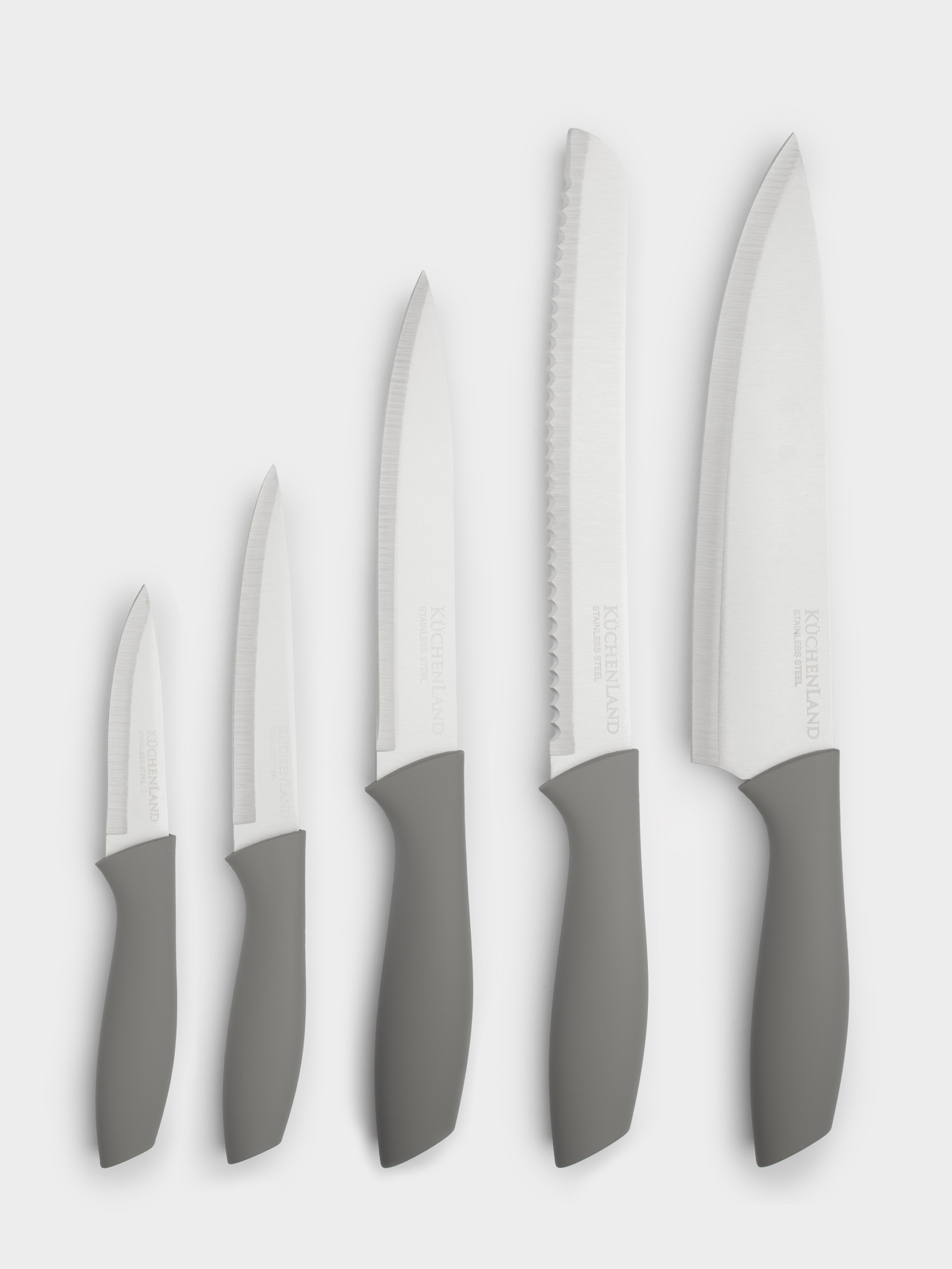 Knife set, 5 pr, in stand, steel / plastic, grey, Grey steel, image-3