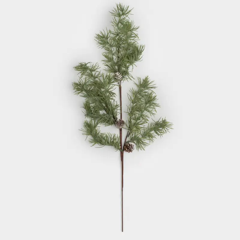 Decorative branch, 96 cm, polyethylene / metal, Snow-covered needles with cones, Conifer decor