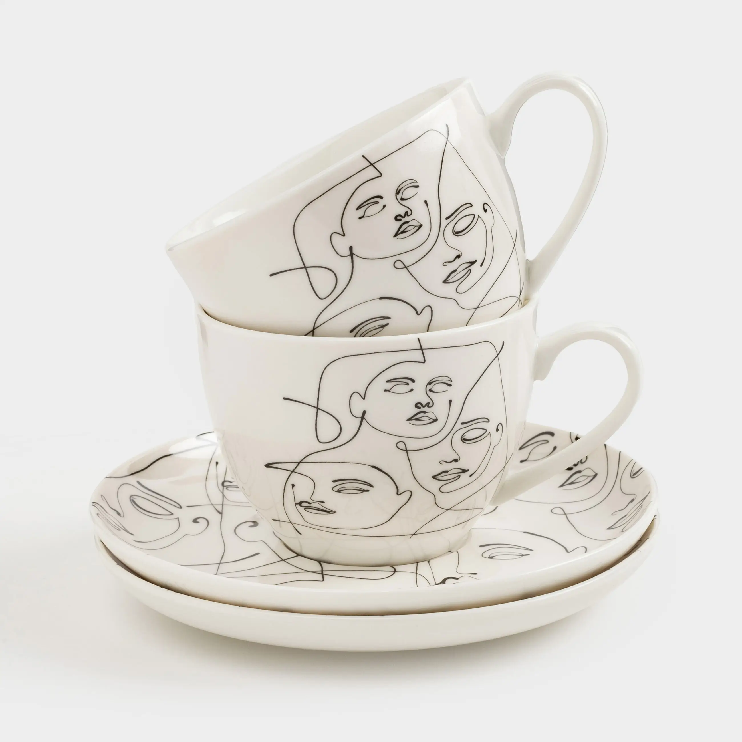 Tea pair, 2 persons, 4 items, 220 ml, porcelain N, milk, Abstract faces, Face, image-0