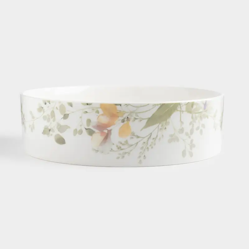 Dish, 23x6 cm, with sides, porcelain N, white, Flowers and leaves, Floreale ,image-0