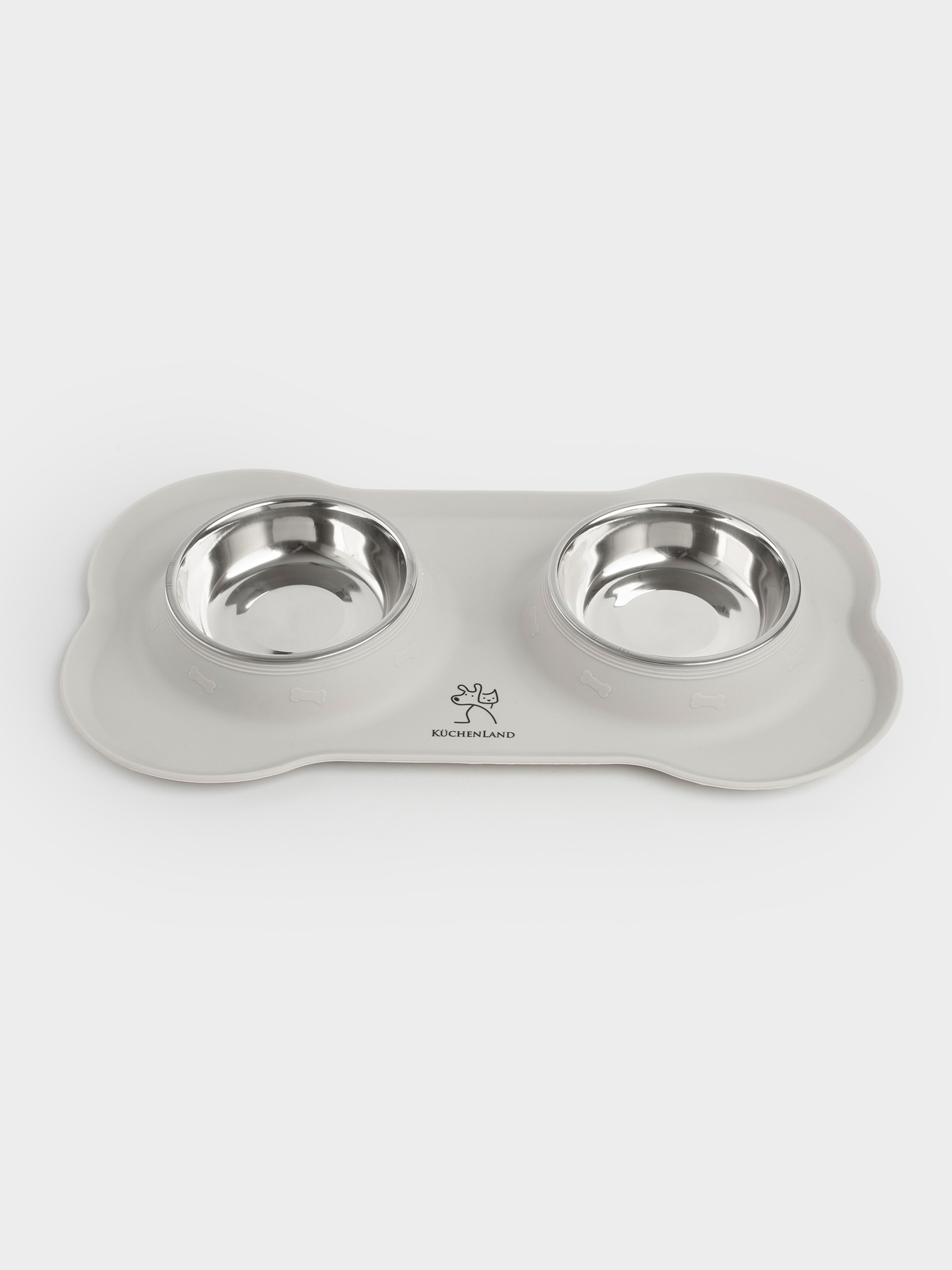 Pet bowl, 35x21 cm, 170 ml, double, on stand, steel / silicone, gray, Favorite pet, image-0