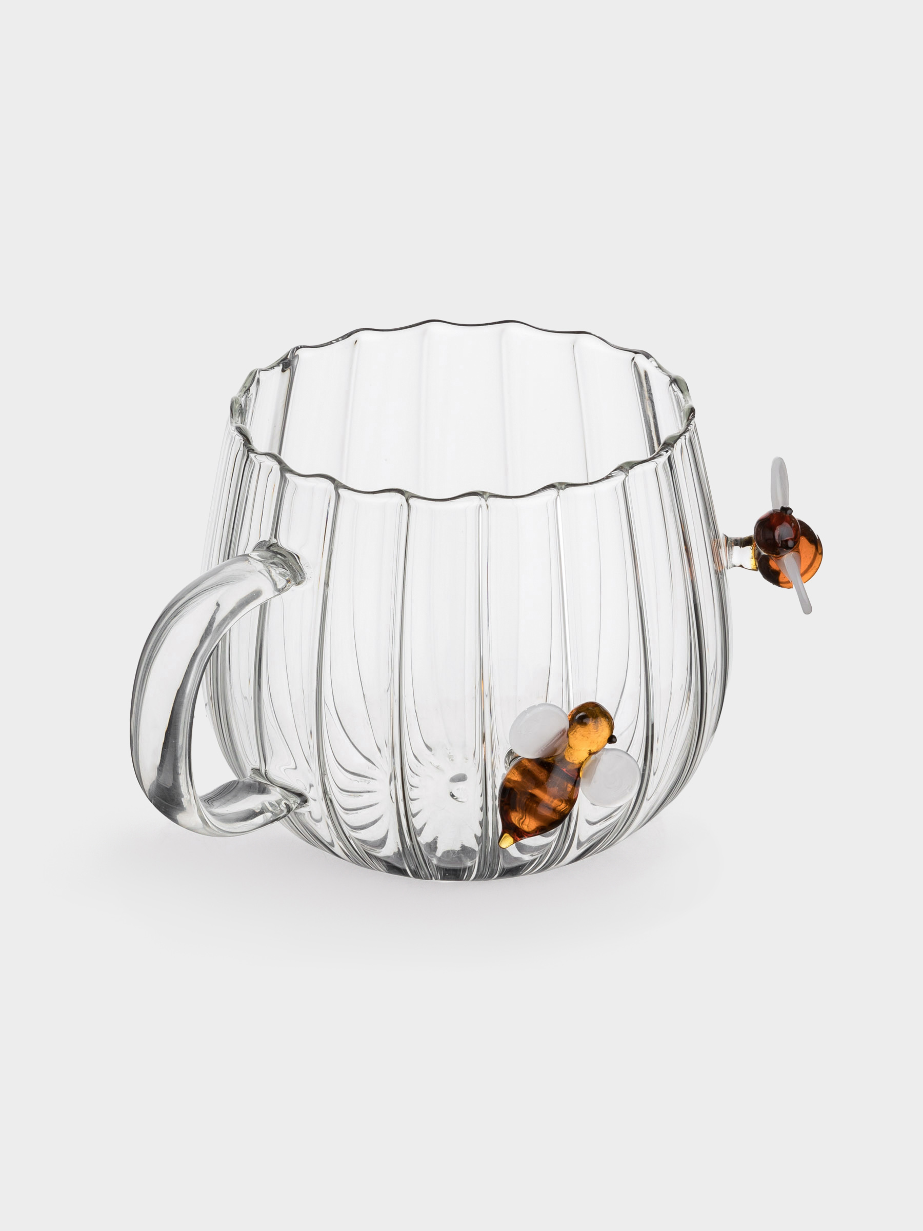 Mug, 400 ml, glass B, Bee and flower, Camellia shape, image-1
