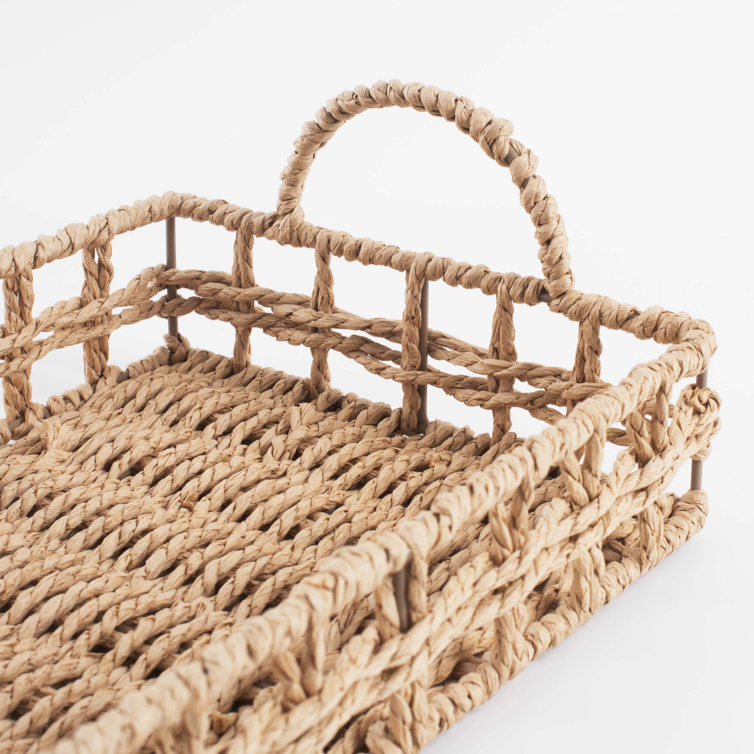 Tray, 29x20 cm, wicker, with handles, cellulose, Rectangular, Braided