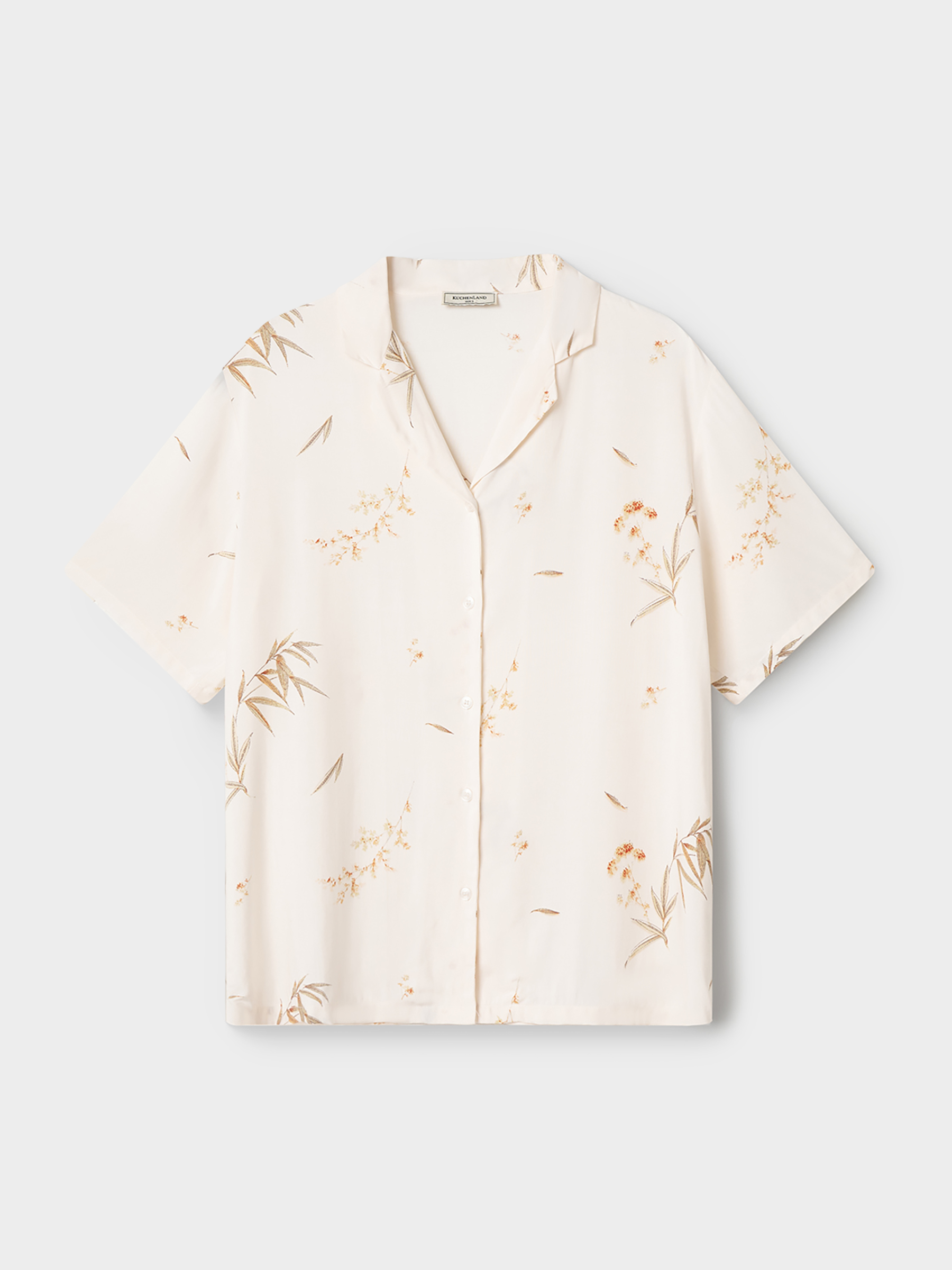 Women's shirt, homewear, size S, with short sleeves, viscose, milky, Flowers, Norla, image-5