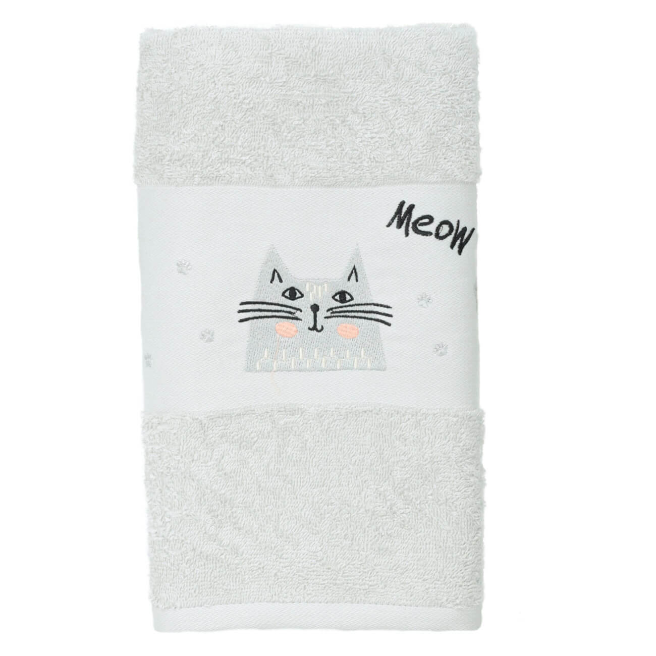Baby towel, 70x120 cm, cotton, light grey, Cat, Grey cat