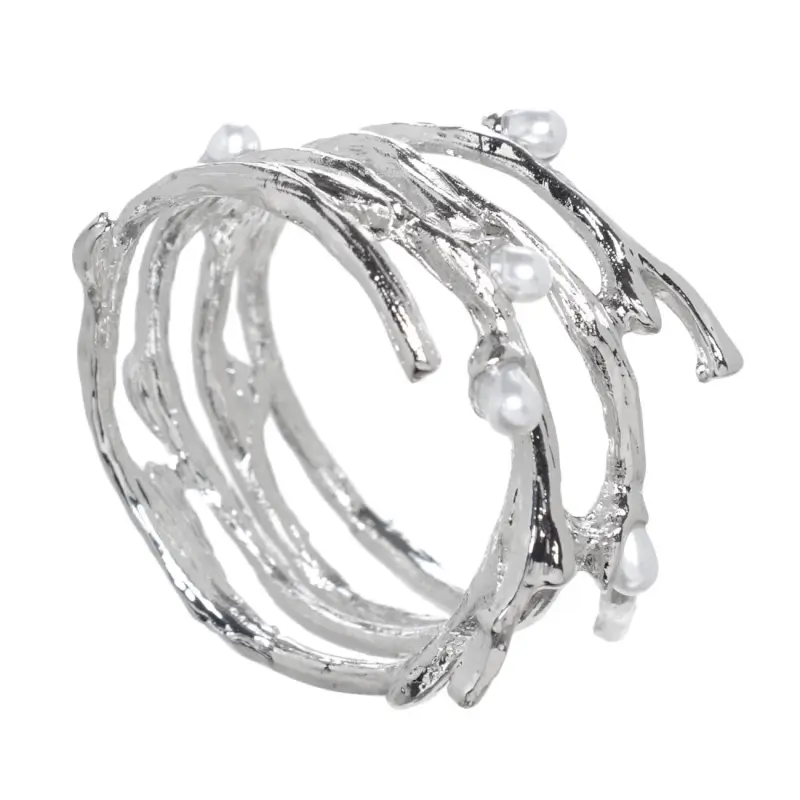 Napkin ring, 4 cm, metal / plastic, Silver, Pearls, Pearl ,image-0