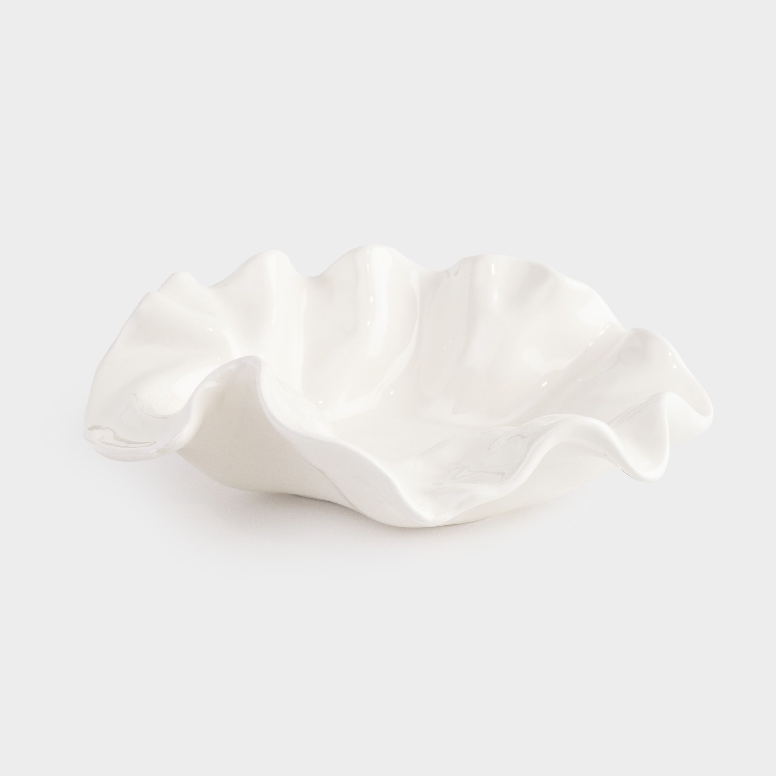 Decorative dish, 19x6 cm, ceramic, milky, Crumpled effect, Crumple