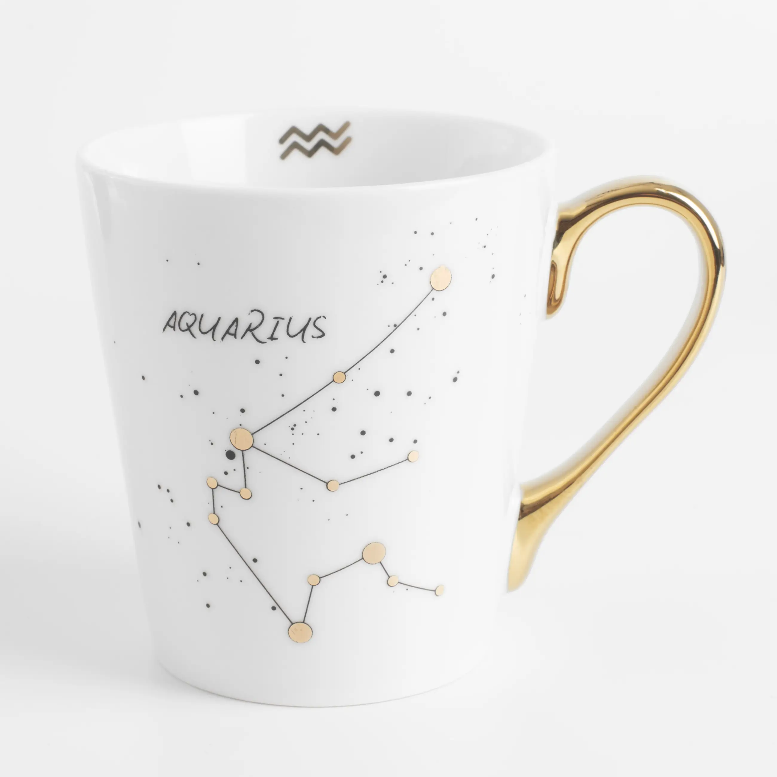 Mug, 400 ml, porcelain N, milky golden, Aquarius, Zodiac, image-0