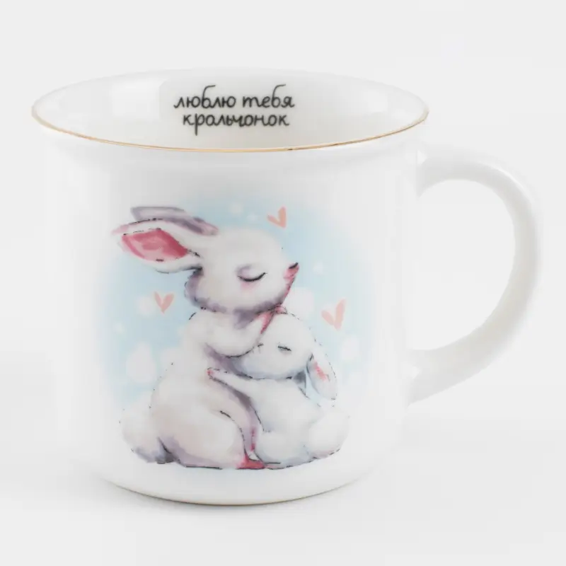 Mug, children's, 360 ml, porcelain N, white, Rabbit with rabbit, Ideas ,image-0