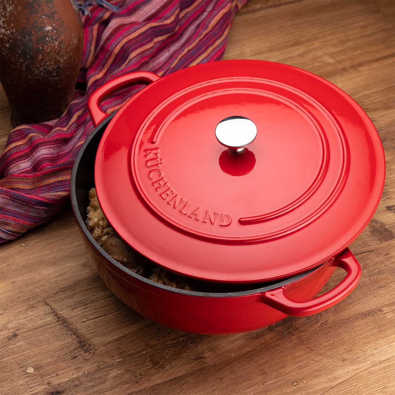 Cauldron, 27 cm, 4.5 l, with lid, cast iron, Red, Bright