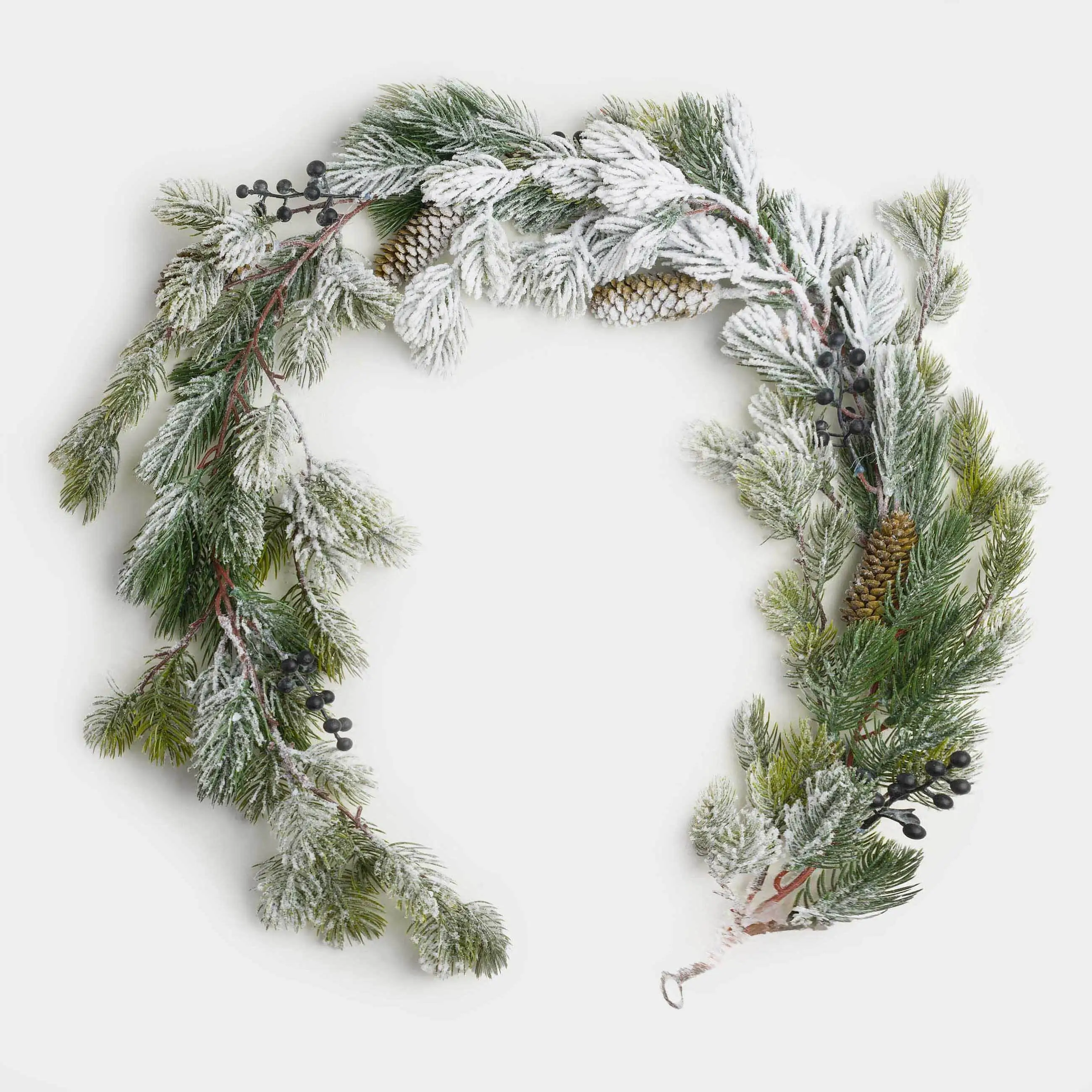 Decorative garland, 1,3 m, plastic / foam, Blue berries and cones on branches, Blue berry