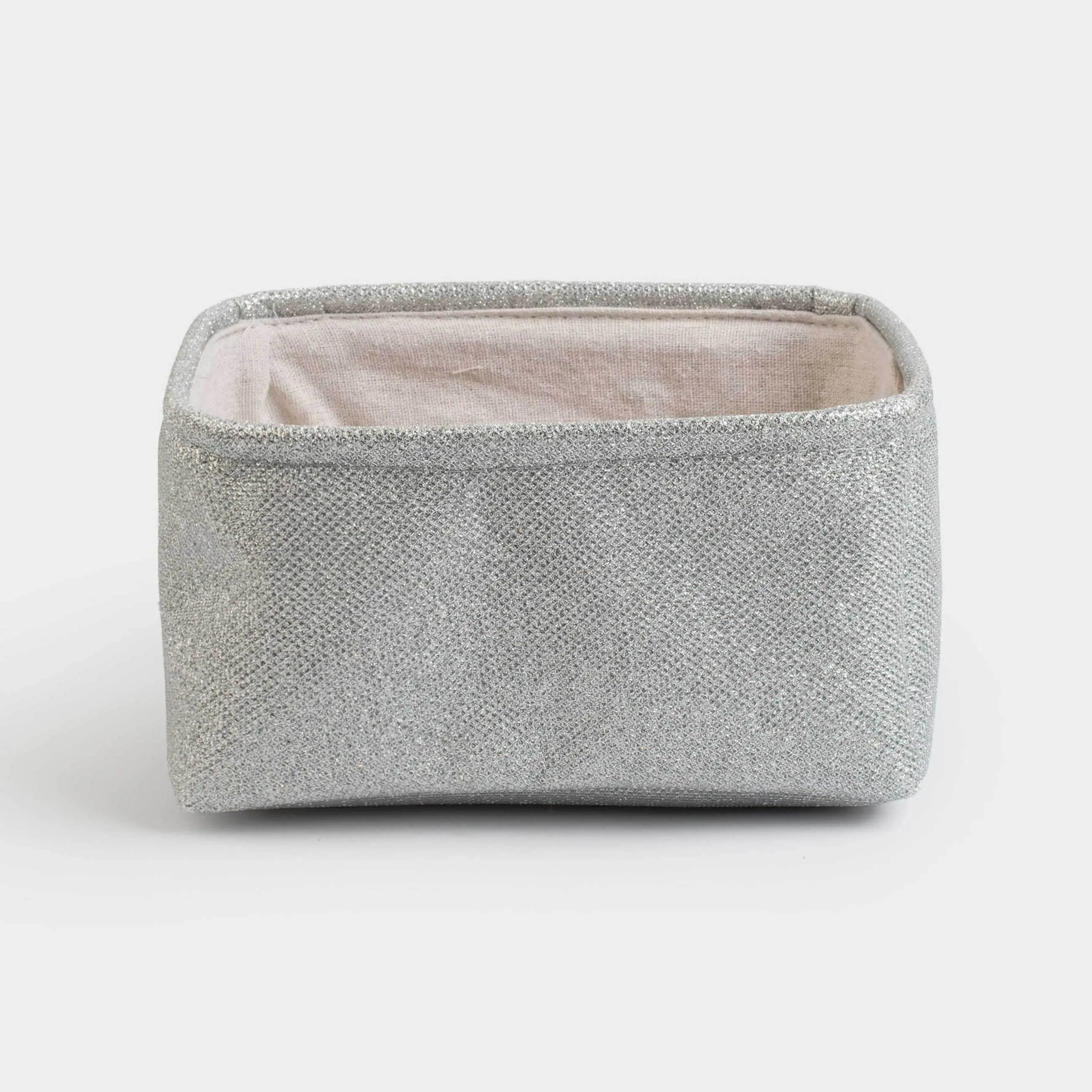 Storage basket, 22x17x11 cm, with handles, polyester. rectangular, silver, Ideally
