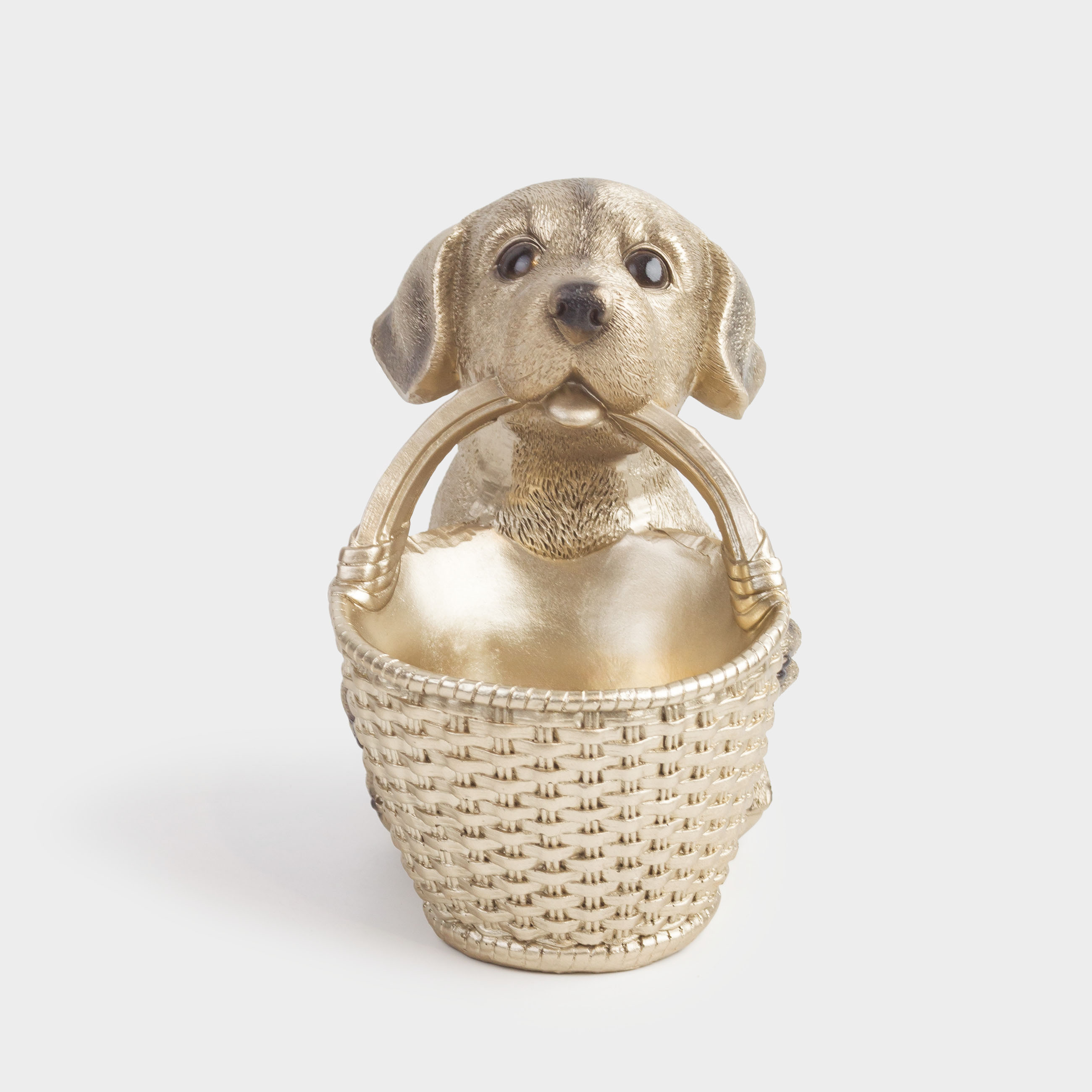 Candy bowl, 19x18 cm, with handle, polyresin, beige, Labrador with basket, Dog, image-1