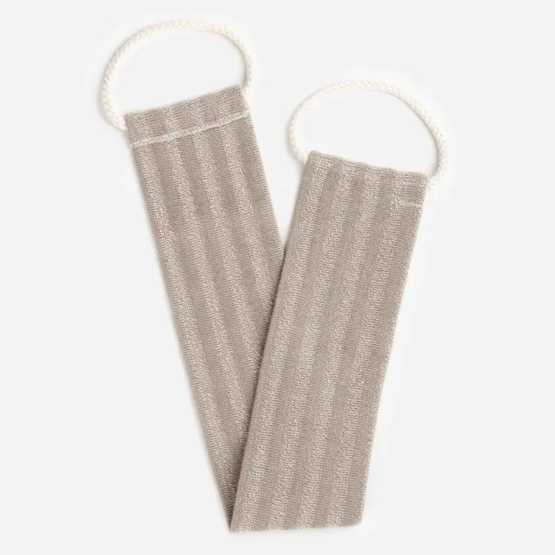 Washcloth-tape for washing the body, 70x10 cm, exfoliating, with handles, polyethylene, beige, Showy, image-0