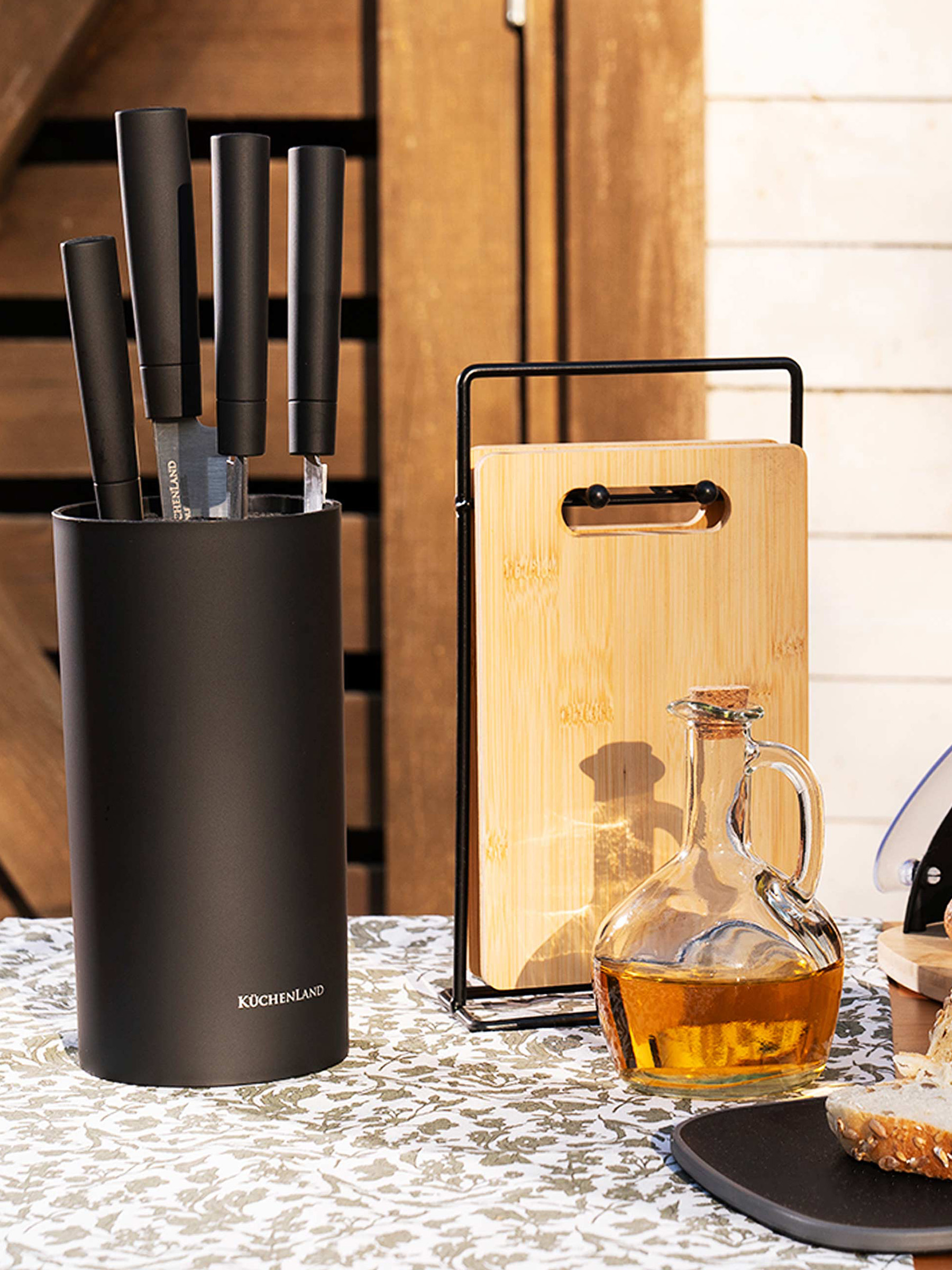 Cutting board, 22x14 cm, 4 pcs, on a stand, bamboo / steel, rectangular, Bamboo, image-11