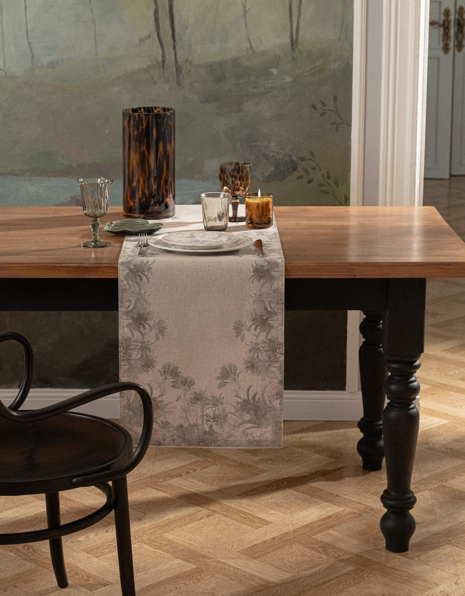 Table runner, 40x160 cm, polyester / linen, sand, Jungle, Tropical wildlife, image-3