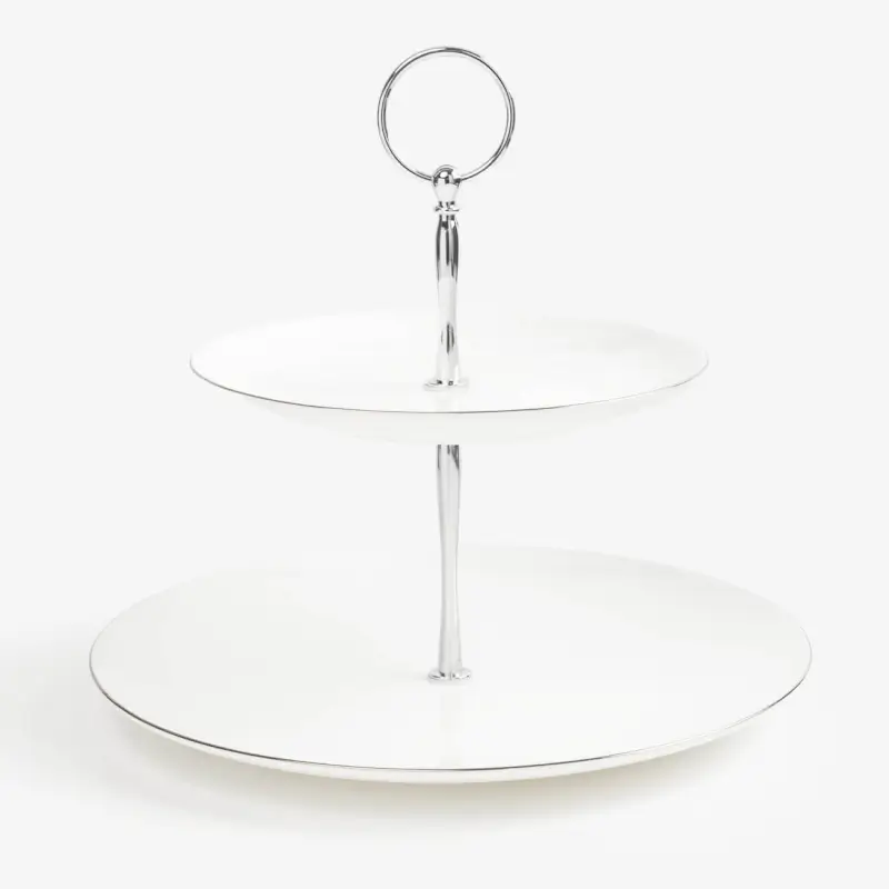 Cake stand, 26x18 / 24 cm, 2 tiers, porcelain F / metal, white, Antarctica