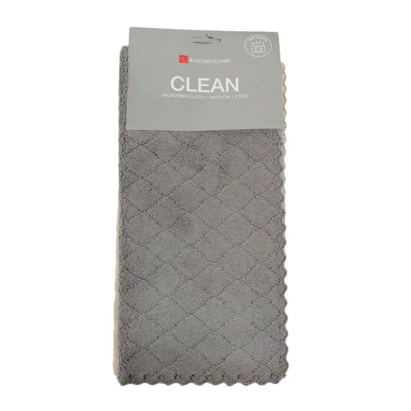 Kitchen cloth, 30x30 cm, 2 pcs, microfiber, beige/gray, Pile with patterns, Clean