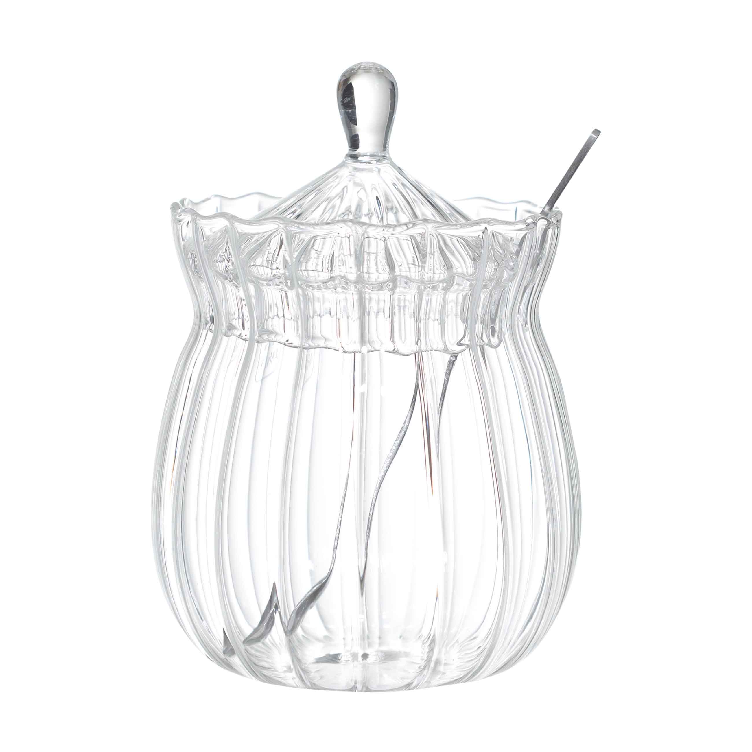 Sugar bowl, 12 cm, 350 ml, with spoon, glass R / steel, Camellia, image-1