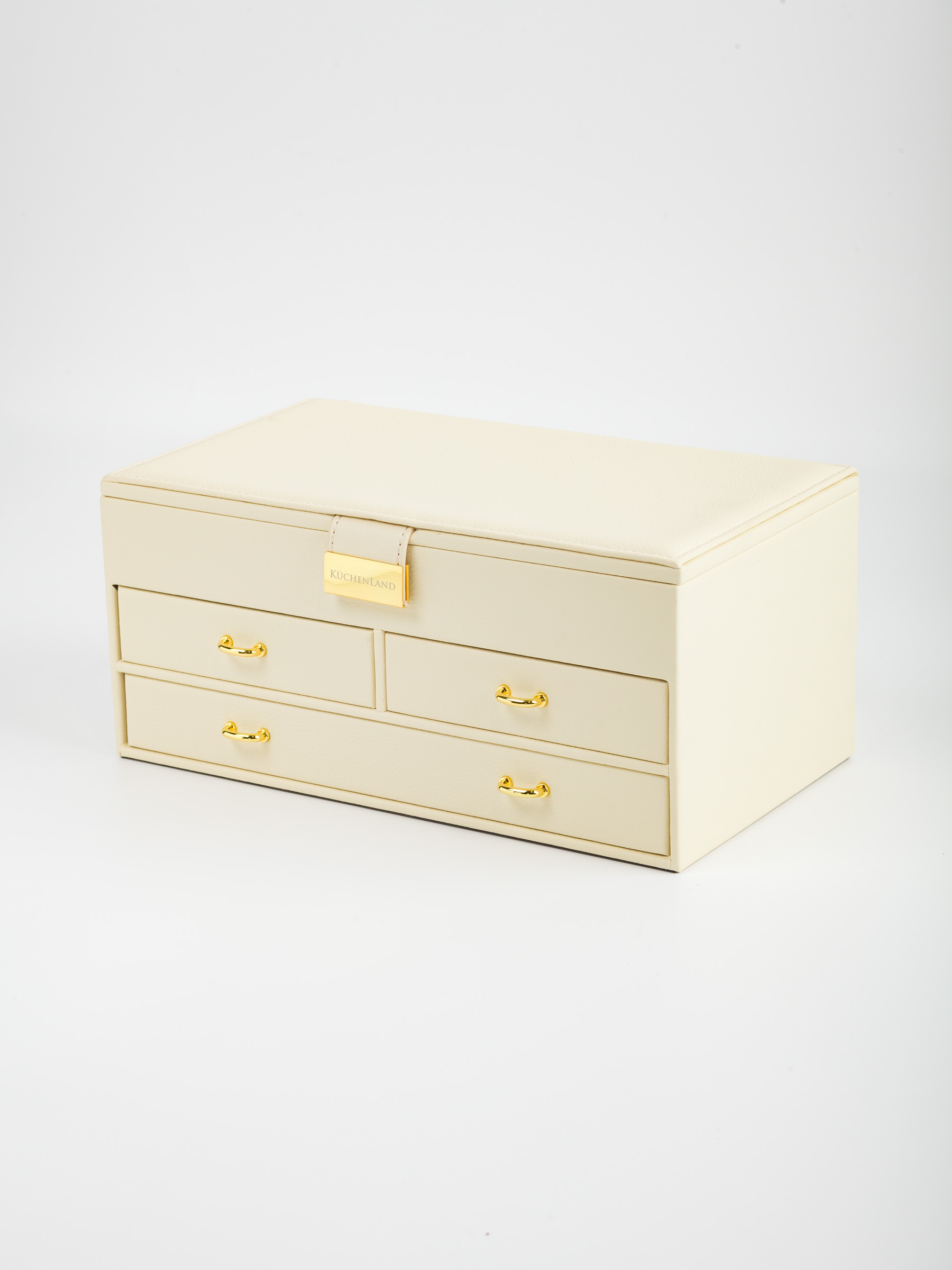 Jewelry box, 26x15 cm, with mirror, wood/PU leather, ecru, Premiere, image-0
