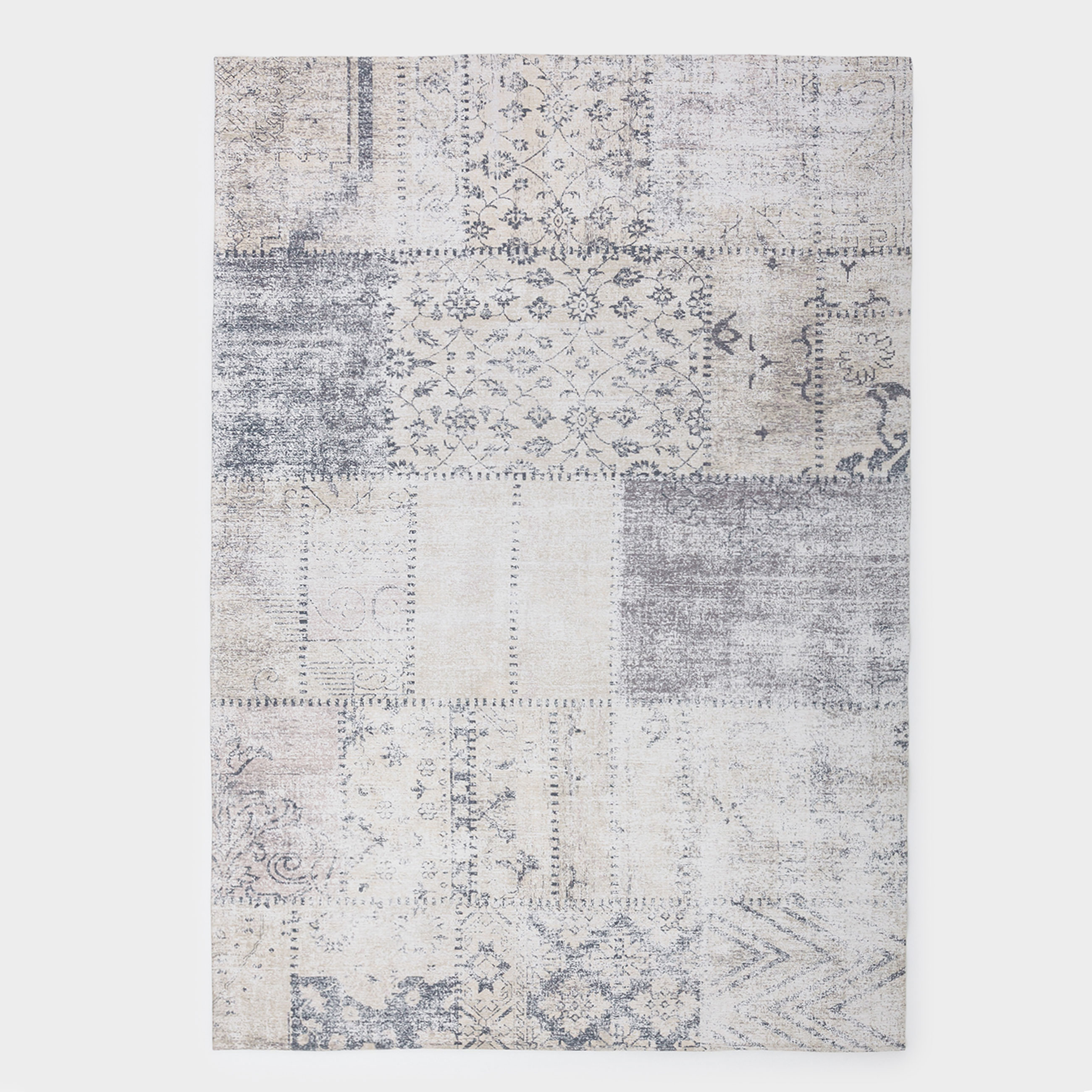 Rug, 150x210 cm, chenille / cotton, beige-brown, Patchwork print, Cave, image-0