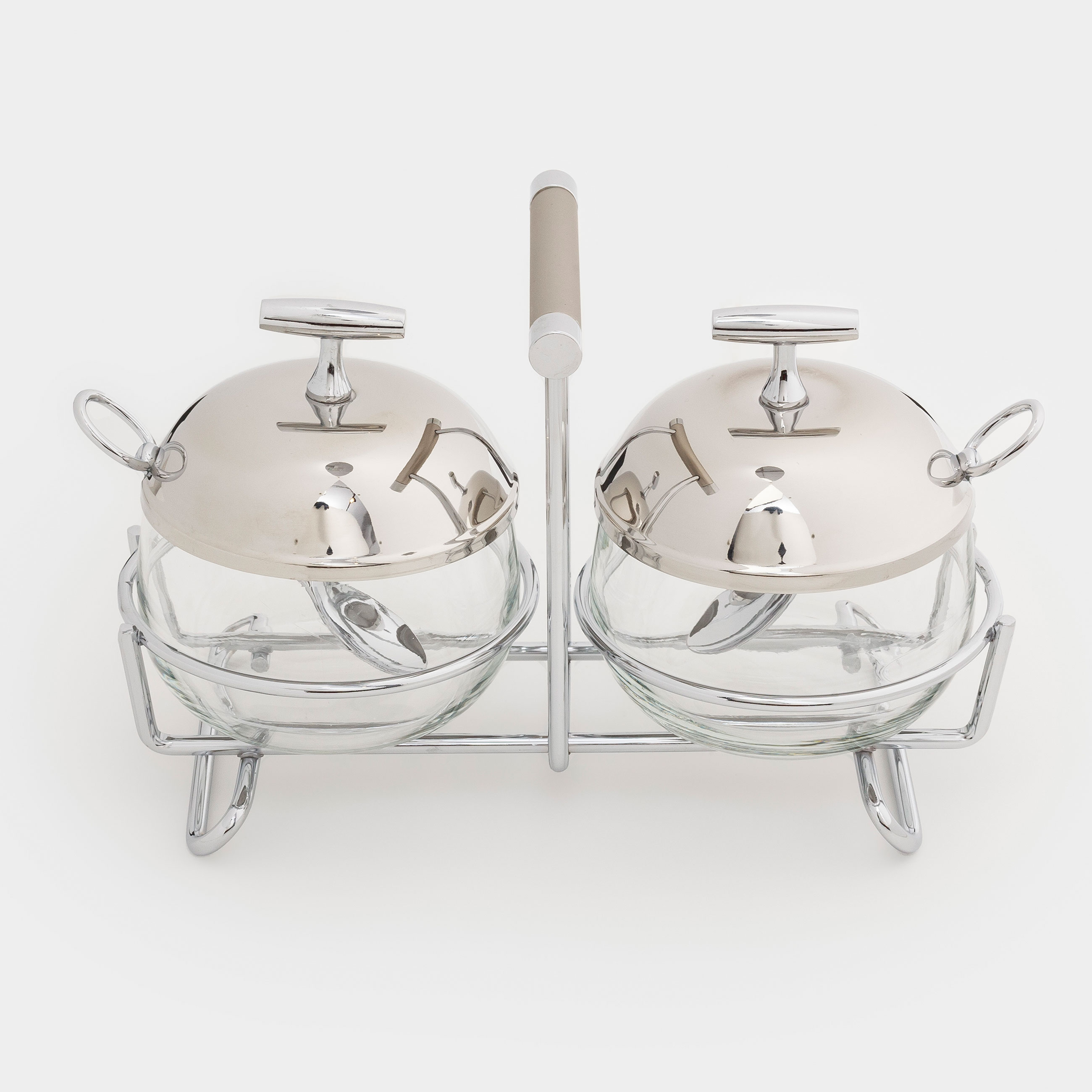 Jam bowl, 21x11 cm, 2 pcs, with spoons, on a stand, glass / steel, Lamerie