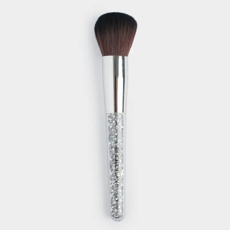 Powder brush, 16 cm, artificial pile / plastic, Silver, Beauty makeup, image-0