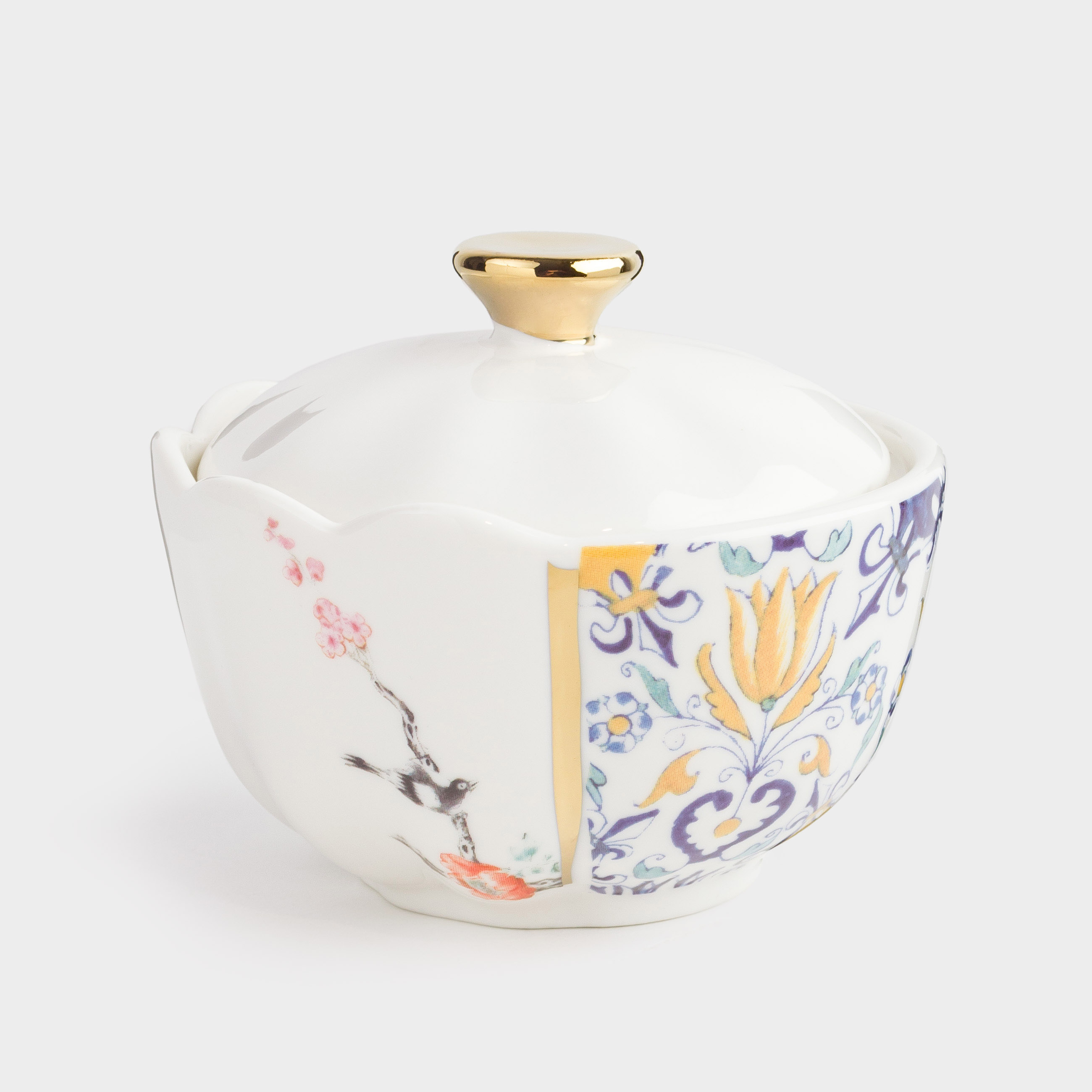 Sugar bowl, 8 cm, ml, porcelain N, white and gold, Kintsugi, Kintsugi, image-0