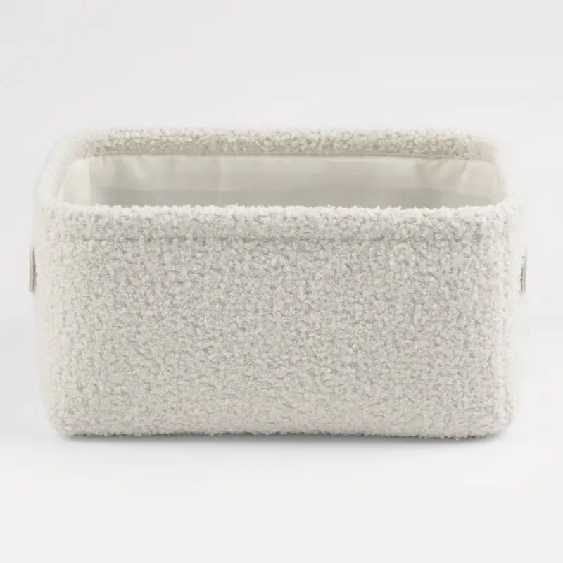 Storage basket, 25x19x12 cm, with handles, boucle, rectangular, milk, Boucle ,image-0