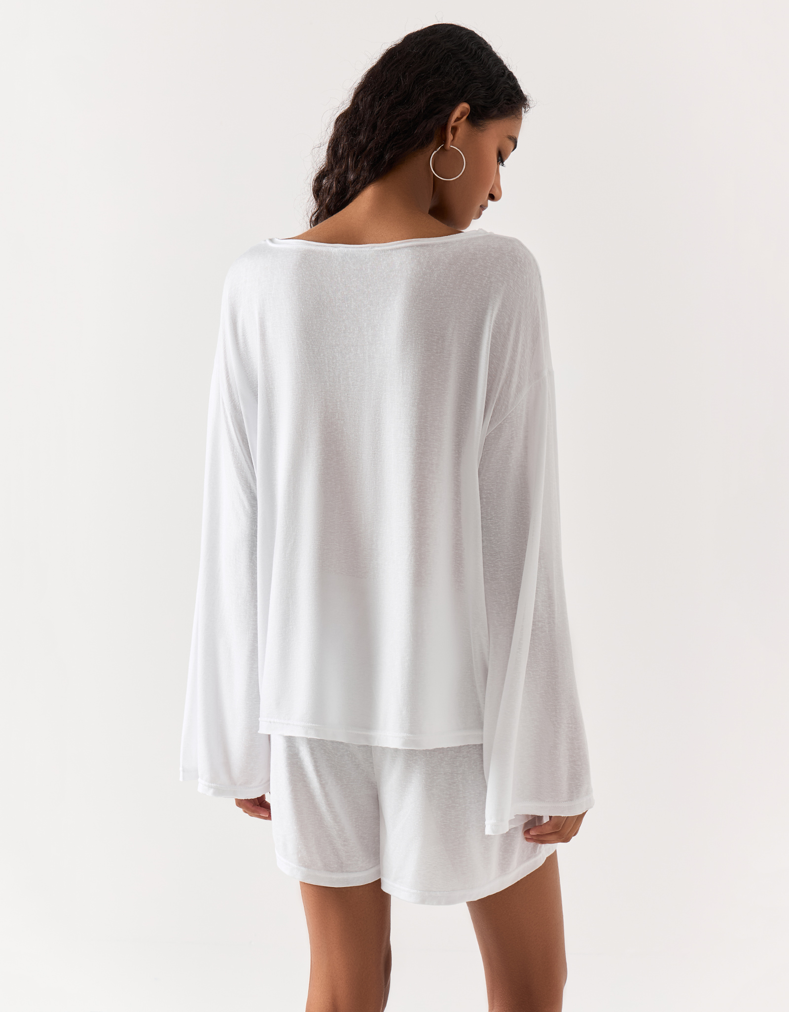 Women's long sleeve, homewear, size M, viscose / polyester, white, Railia, image-4