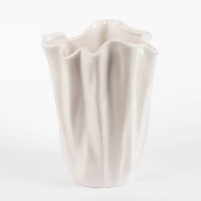 Flower vase, 25 cm, ceramic, milky, Crumpled effect, Crumple ,image-0