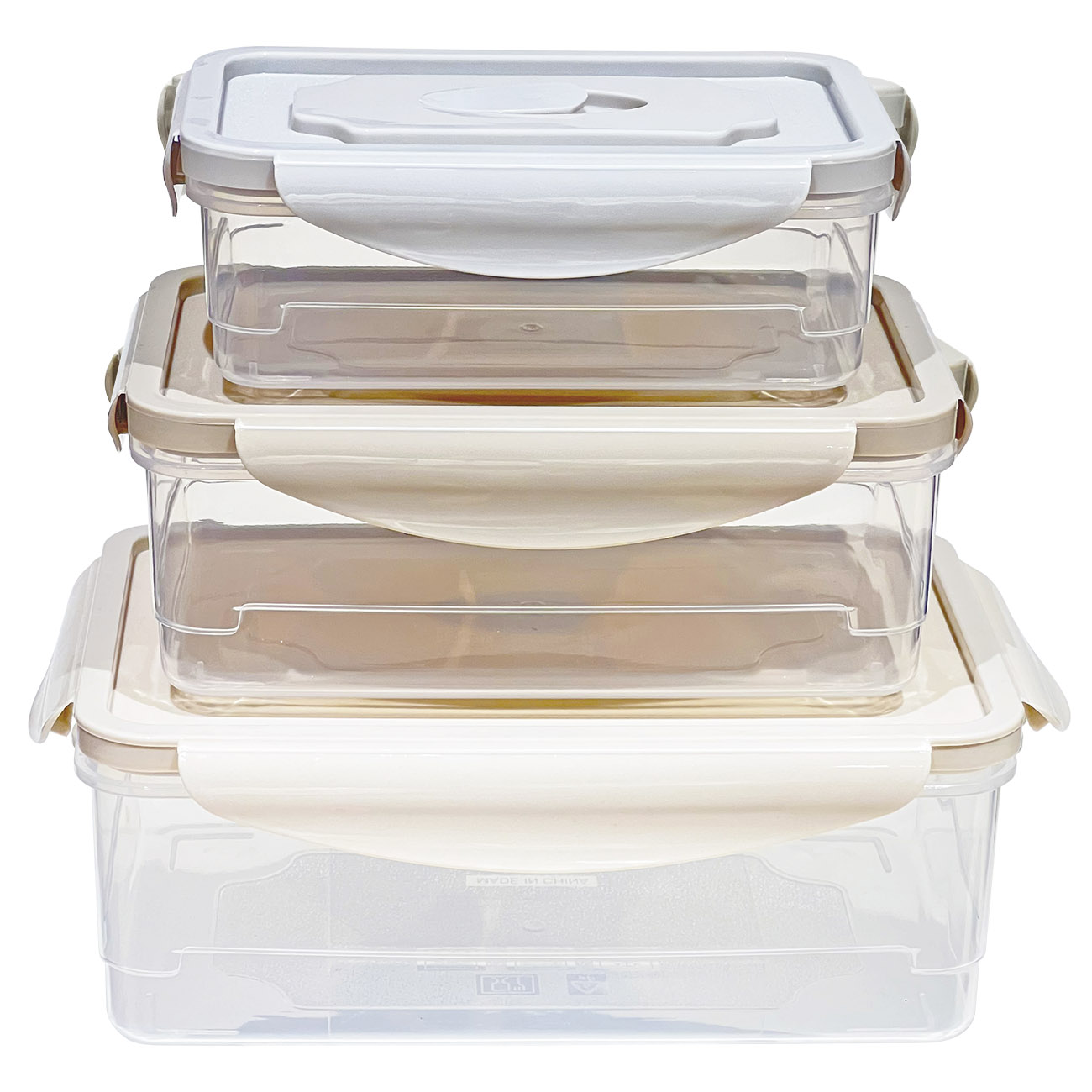 Container set, 3 pcs, with clips, with flap, Plastic, Rectangular, Pastel, Clip