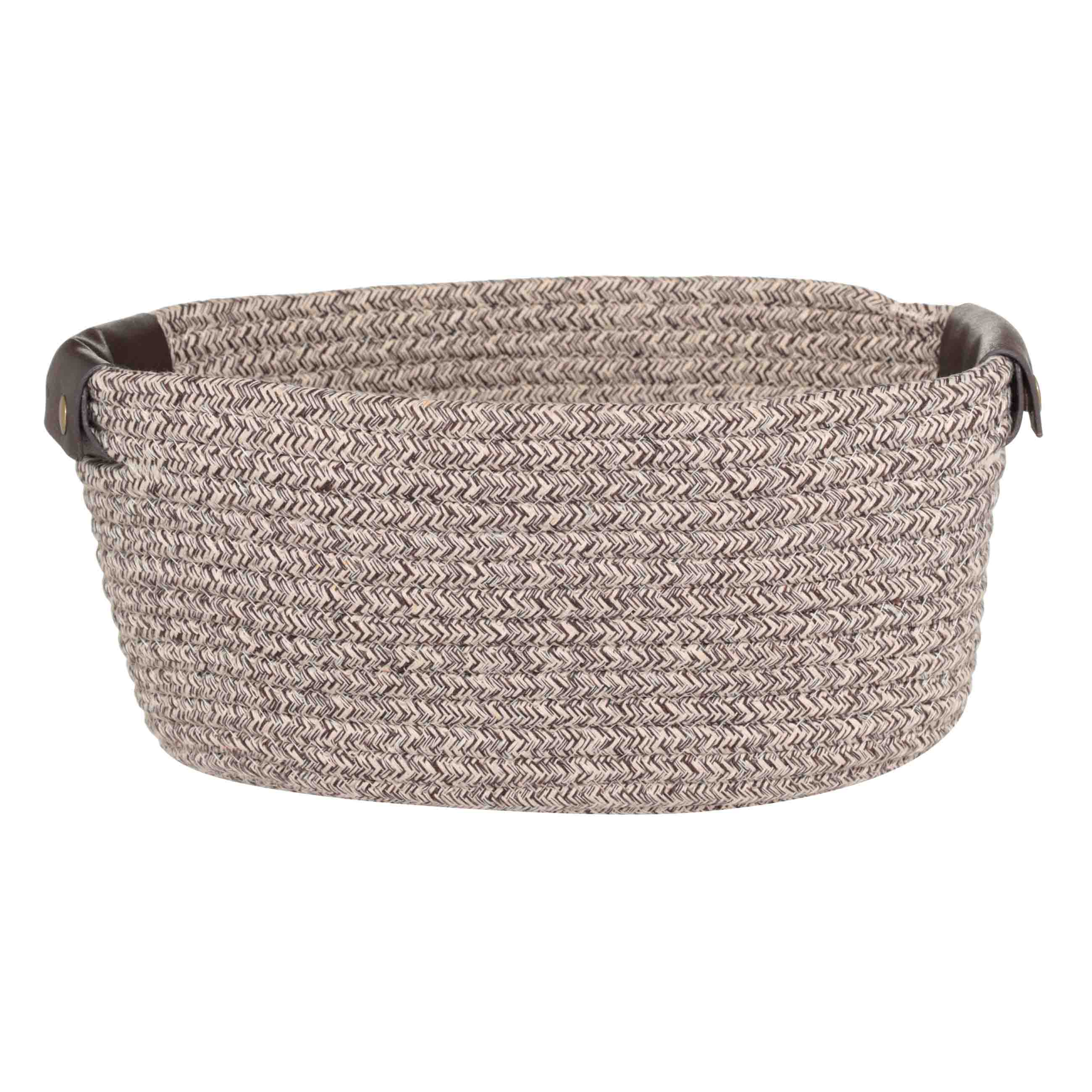 Storage basket, 29x21x14 cm, with handles, cotton / polyester, oval, Brown, Twine